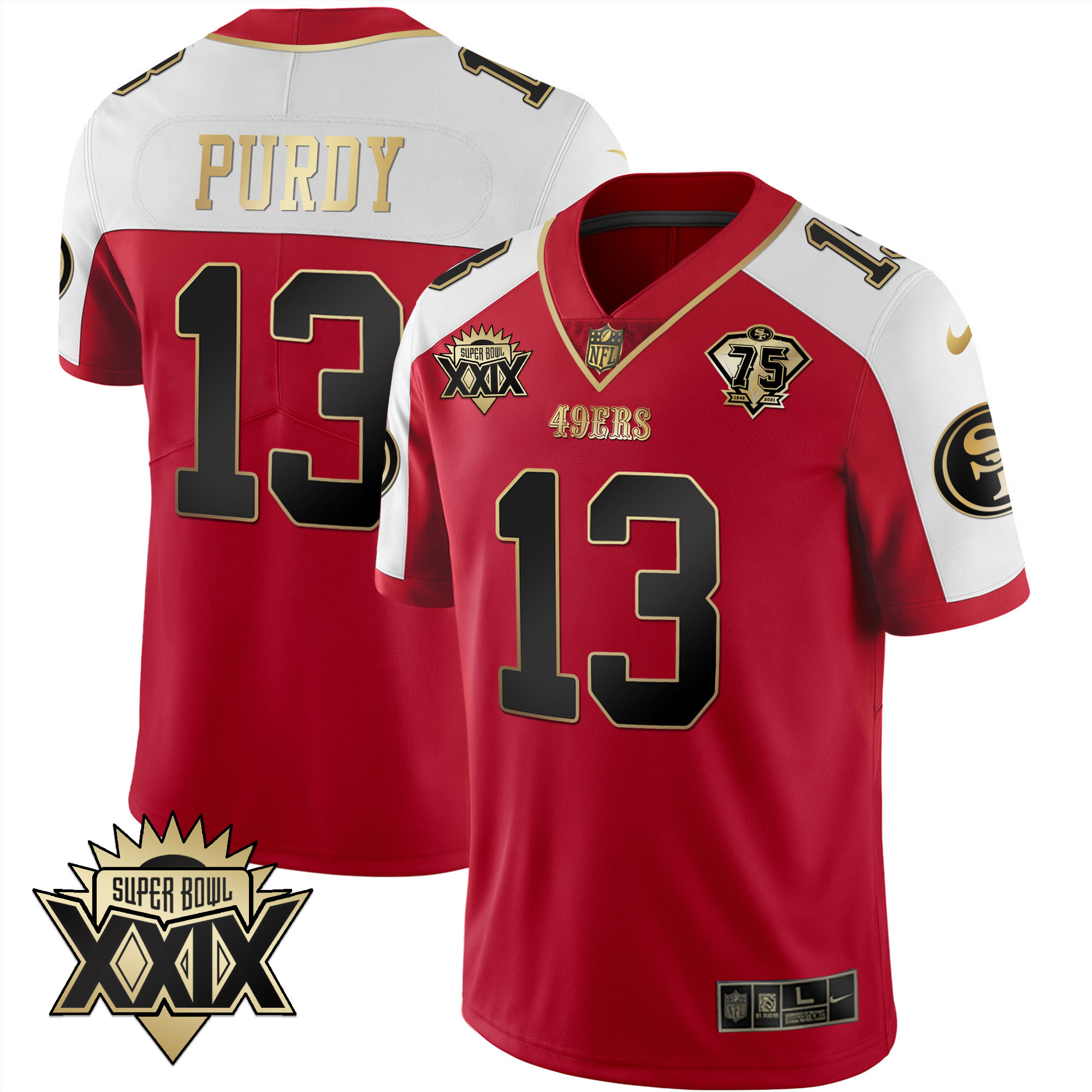 Men's Brock Purdy San Francisco 49ers Super Bowl XXIX Patch Black Red Gold Red Alternate Jersey - All Stitched