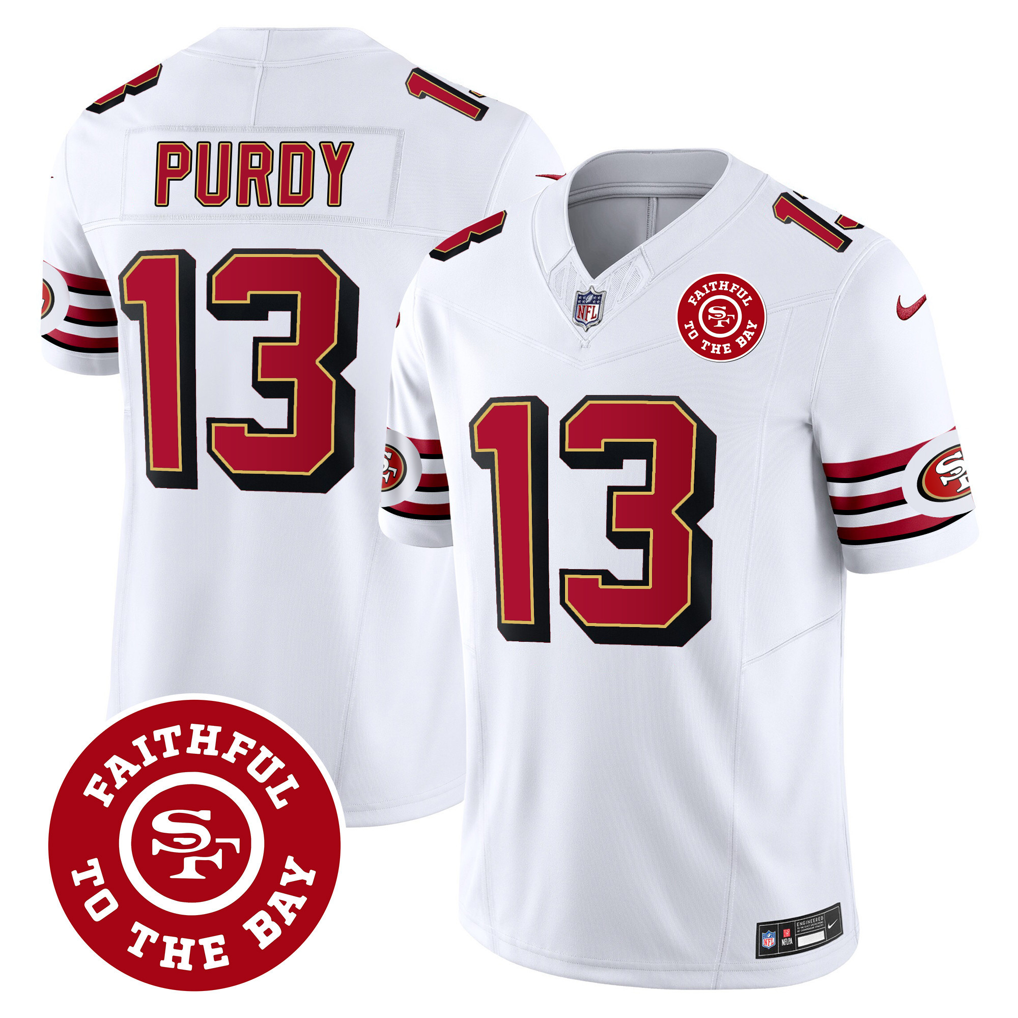 Men's Brock Purdy San Francisco 49ers Throwback Faithful To The Bay Patch Vapor Limited White Jersey - All Stitched