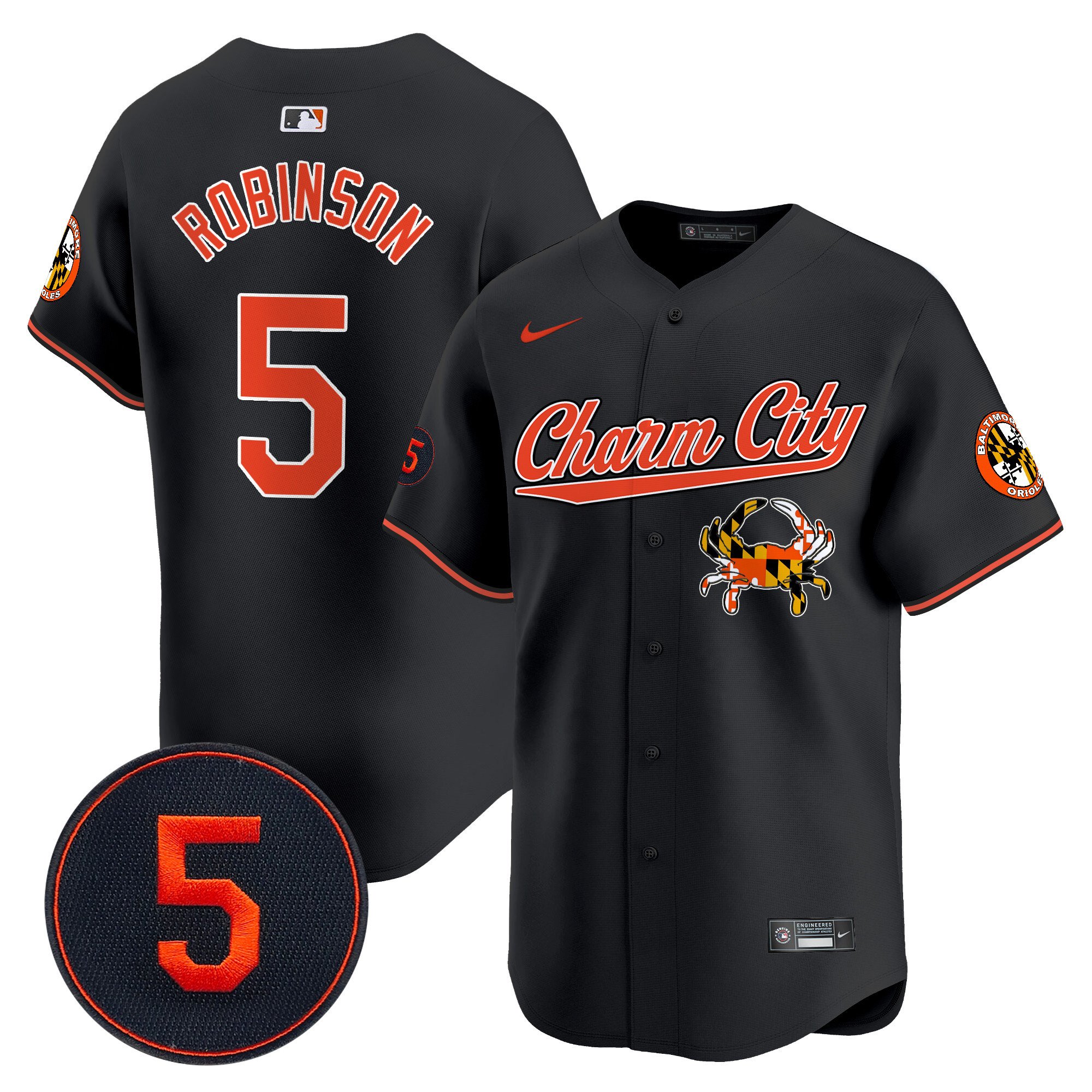 Men's Brooks Robinson Baltimore Orioles Robinson Patch Vapor Premier Limited Black Jersey V8 - All Stitched