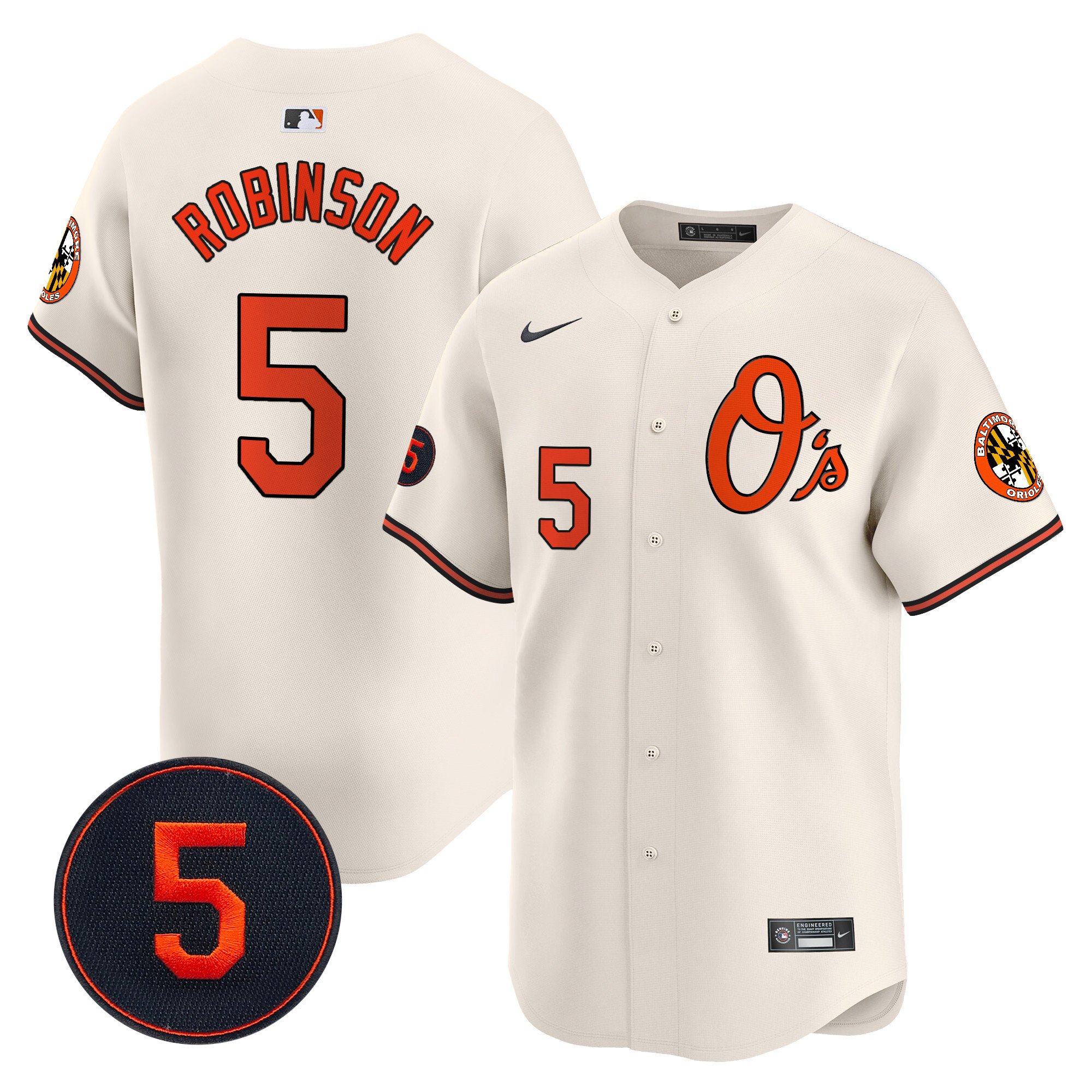 Men's Brooks Robinson Baltimore Orioles Robinson Patch Vapor Premier Limited Cream Jersey V4 - All Stitched