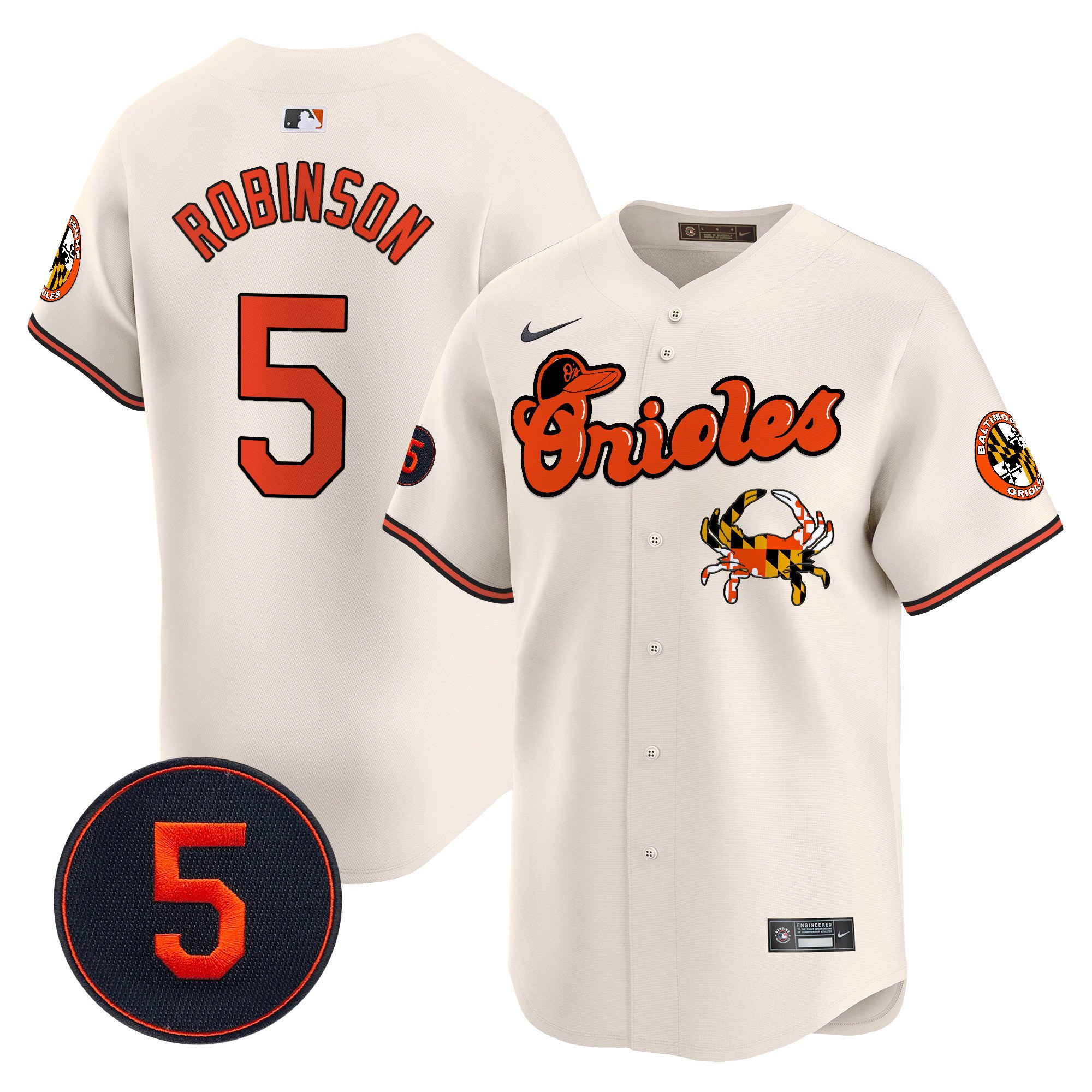 Men's Brooks Robinson Baltimore Orioles Robinson Patch Vapor Premier Limited Cream Jersey V6 - All Stitched