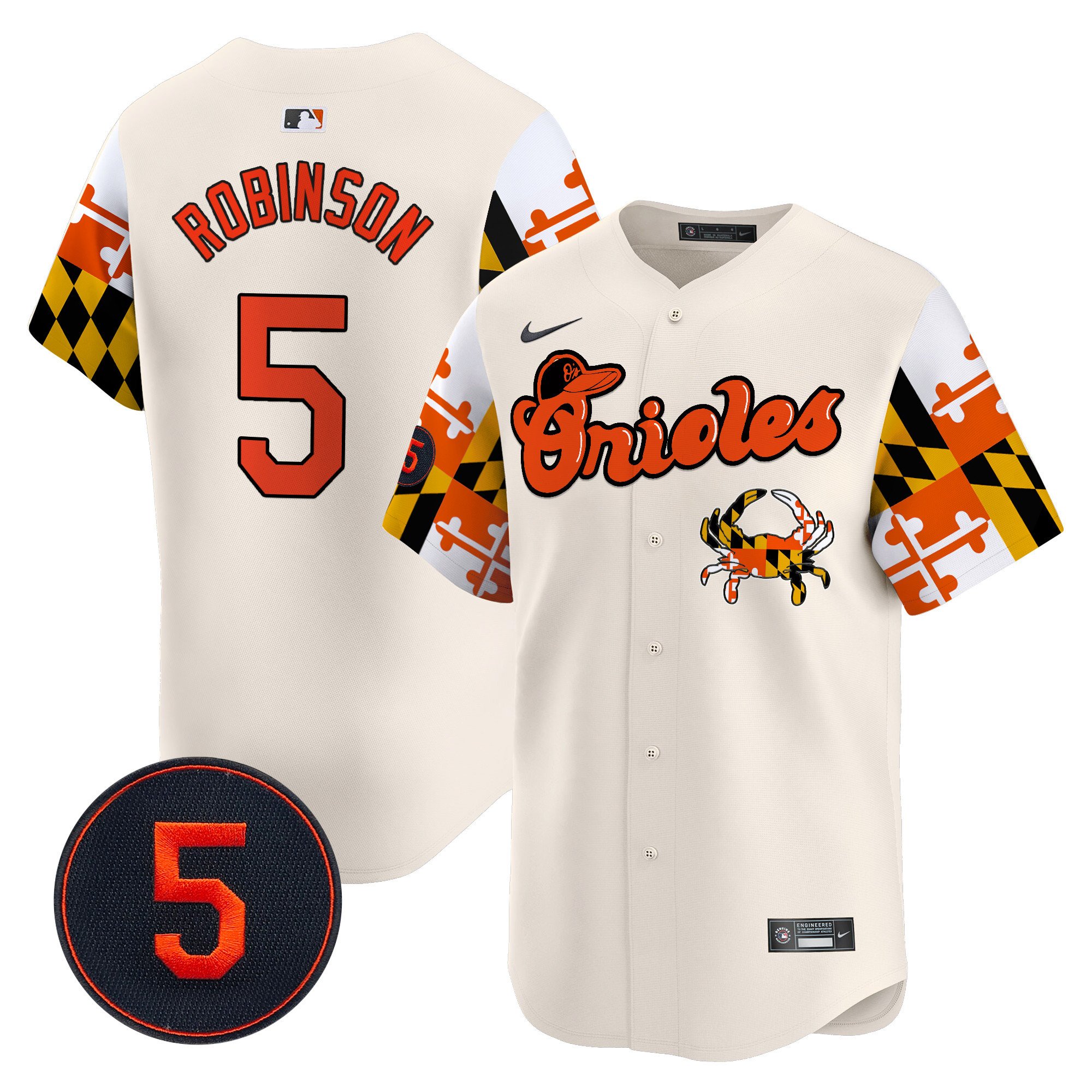 Men's Brooks Robinson Baltimore Orioles Robinson Patch Vapor Premier Limited Cream Jersey V7 - All Stitched