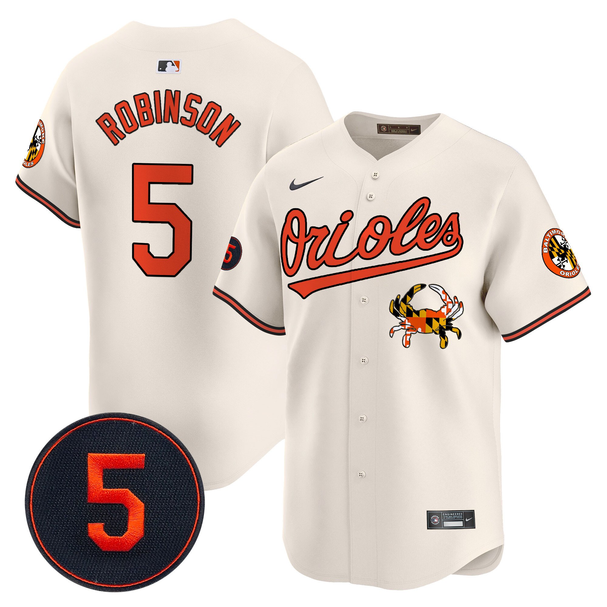 Men's Brooks Robinson Baltimore Orioles Robinson Patch Vapor Premier Limited Cream Jersey V9 - All Stitched