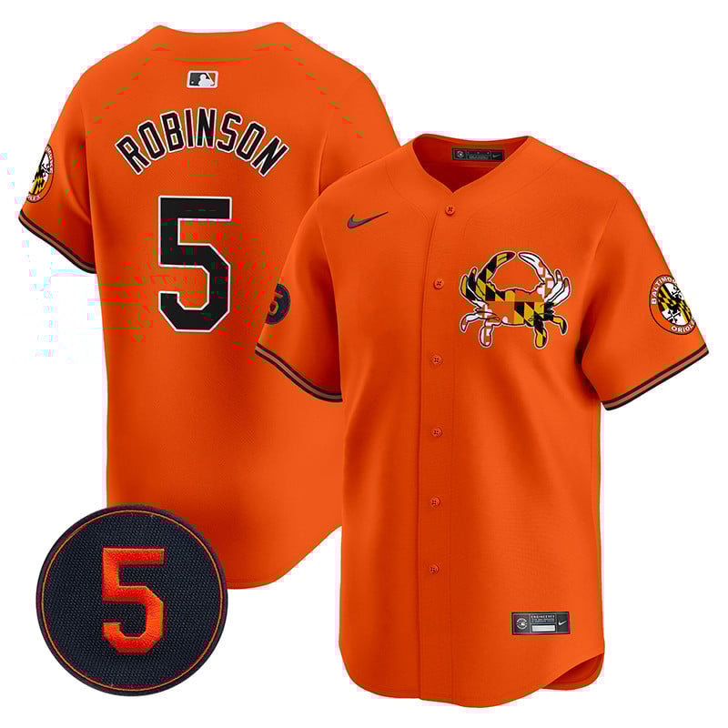Men's Brooks Robinson Baltimore Orioles Robinson Patch Vapor Premier Limited Orange Jersey V3 - All Stitched