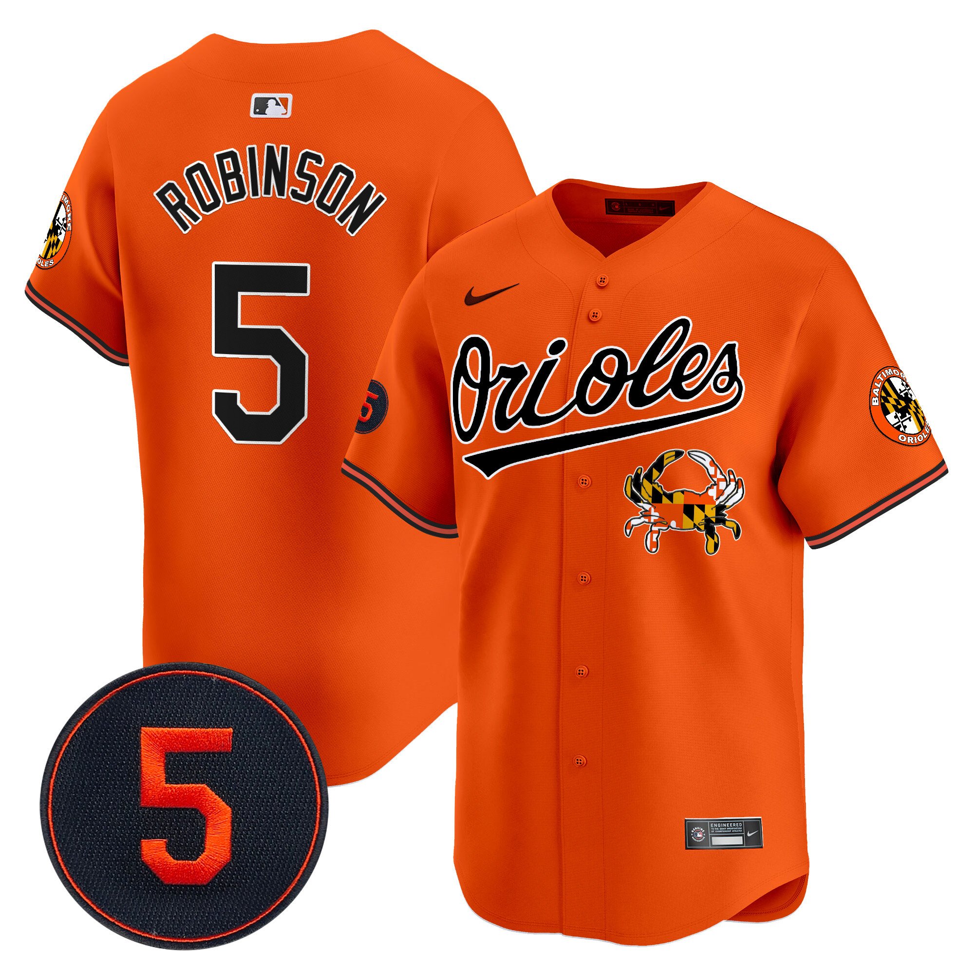 Men's Brooks Robinson Baltimore Orioles Robinson Patch Vapor Premier Limited Orange Jersey V9 - All Stitched