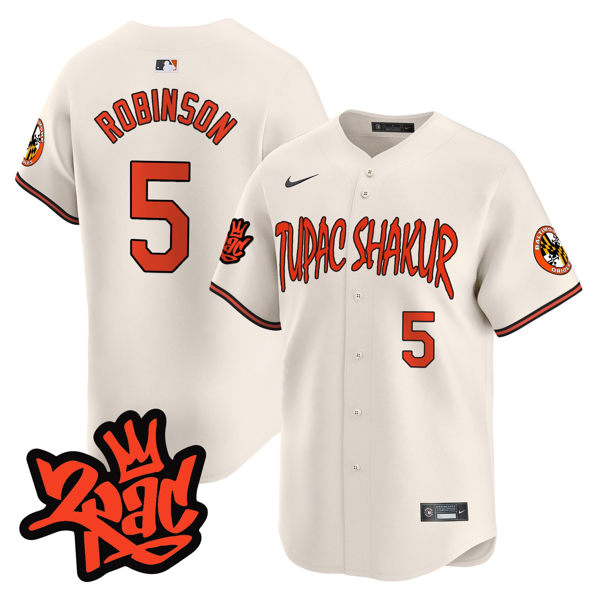 Men's Brooks Robinson Baltimore Orioles Tupac Shakur Vapor Premier Limited Cream Jersey - All Stitched