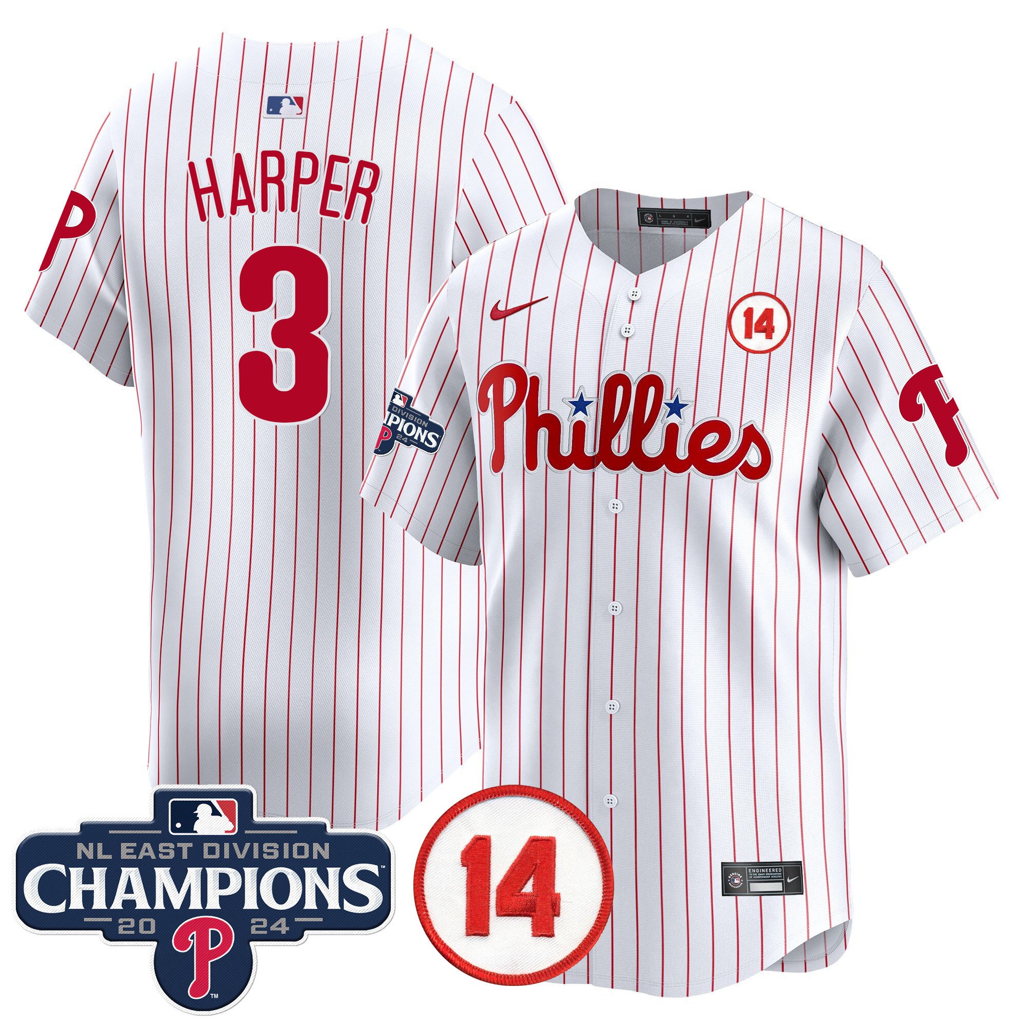 Men's Bryce Harper Philadelphia Phillies 2024 NL East Division Champions & Pete Rose Patch Vapor Premier Limited White Jersey - All Stitched