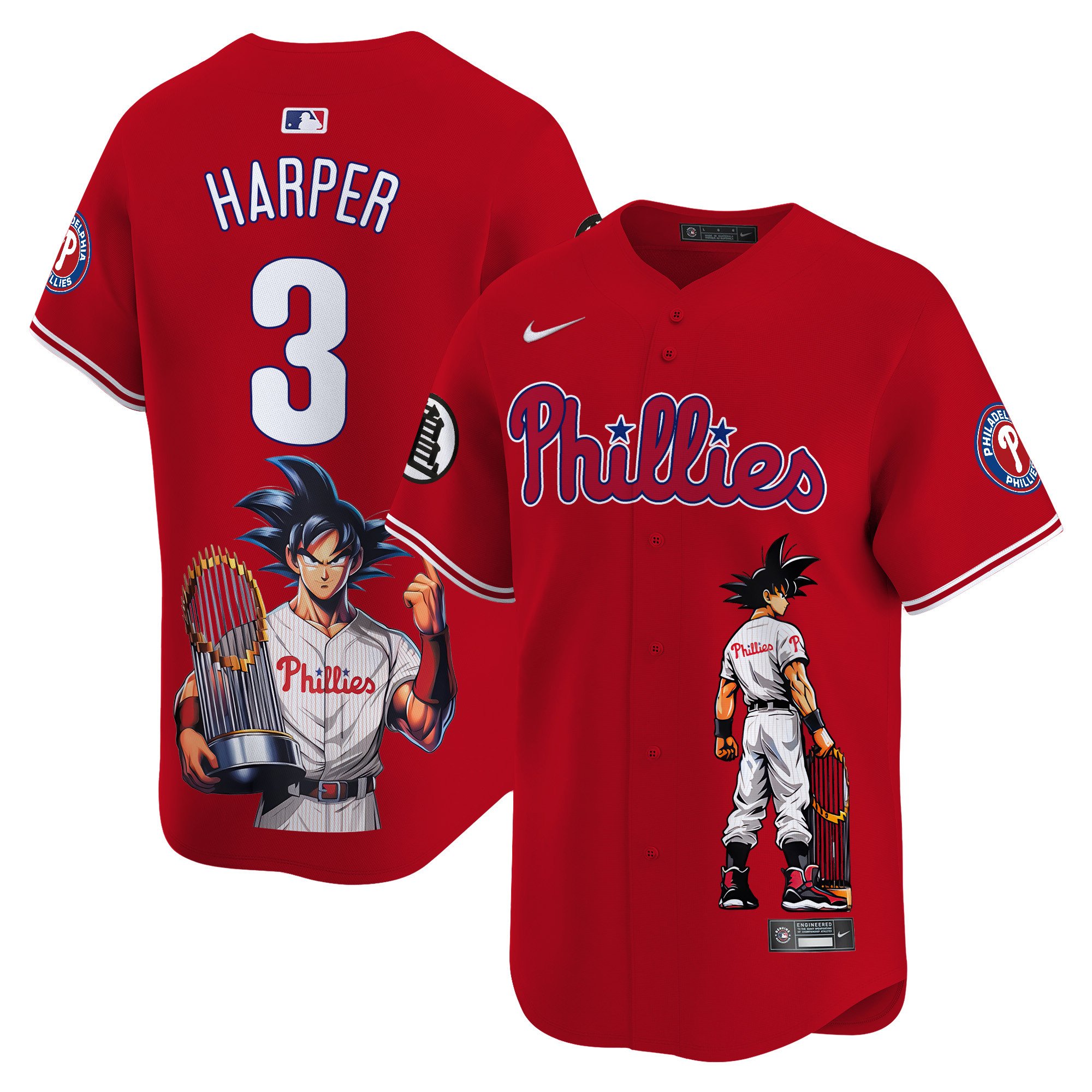 Men's Bryce Harper Philadelphia Phillies Dragon Ball Son Goku Vapor Premier Limited Red Jersey - Printed