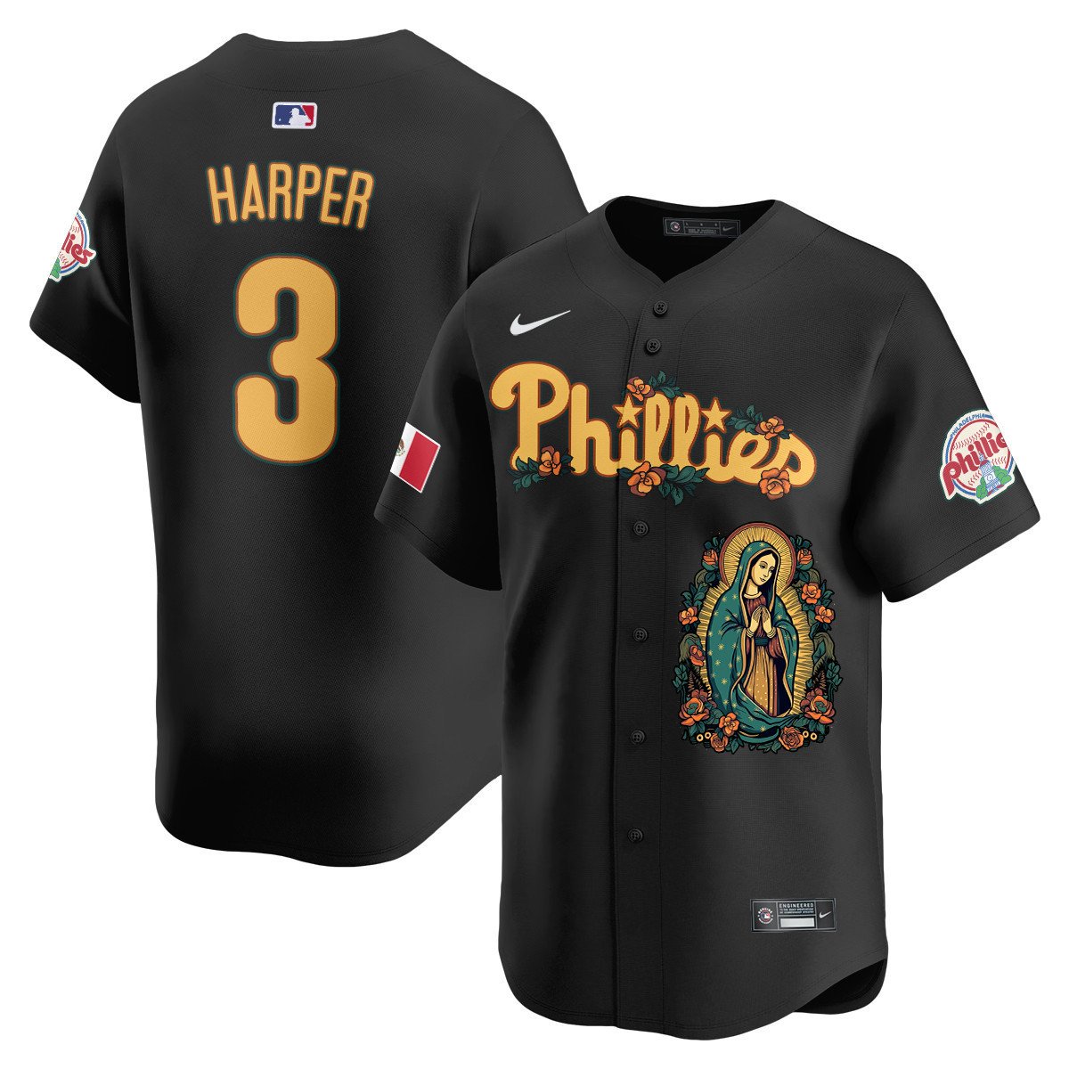 Men's Bryce Harper Philadelphia Phillies Mexico Guadalupe Vapor Premier Limited Black Jersey - Printed