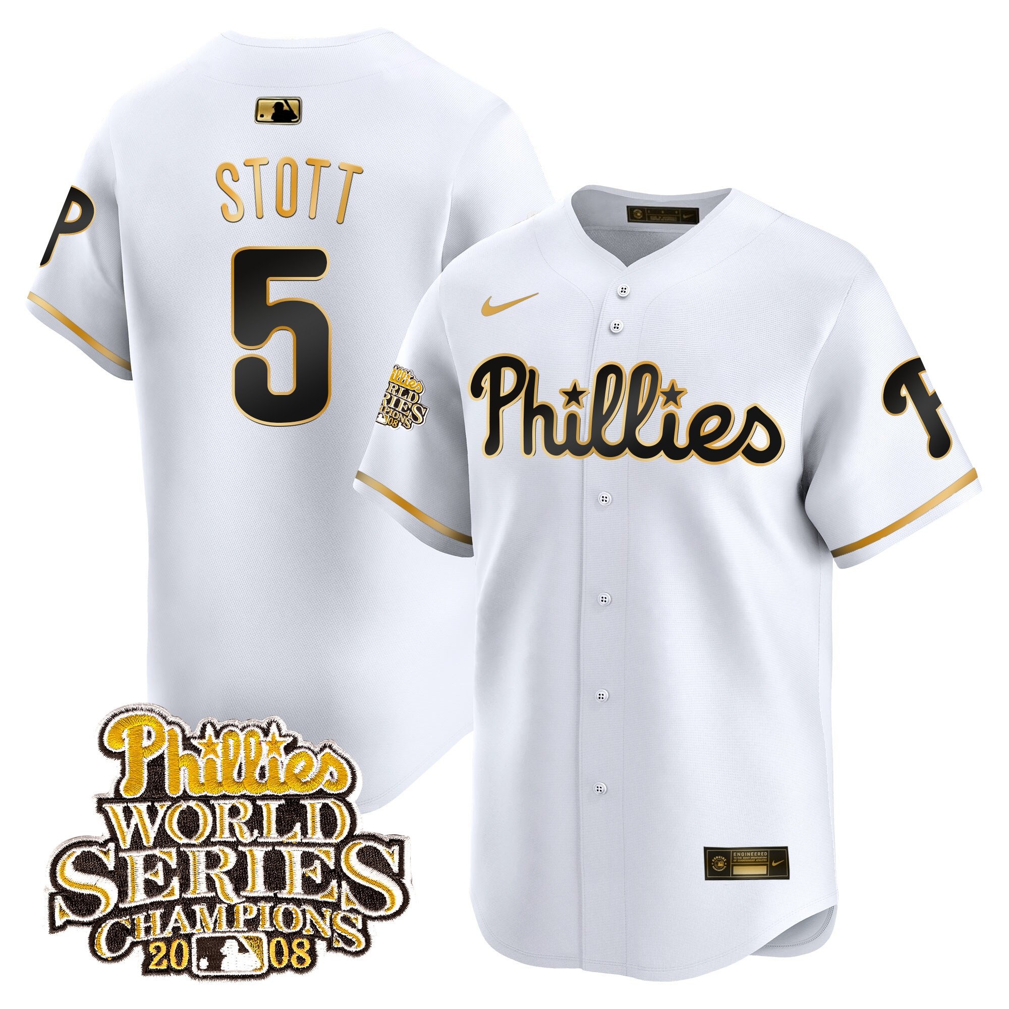Men's Bryson Stott Philadelphia Phillies 2008 World Series Champions Patch Vapor Premier Limited White Jersey - All Stitched