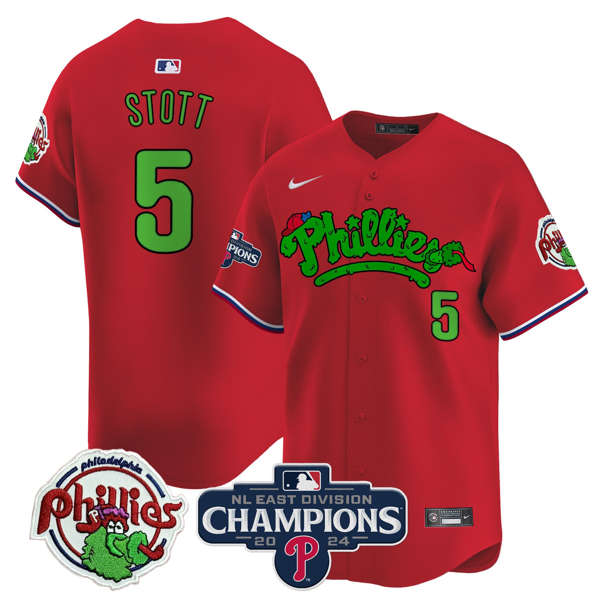 Men's Bryson Stott Philadelphia Phillies Phanatic 2024 NL East Division Champions Vapor Premier Limited Red Jersey - All Stitched
