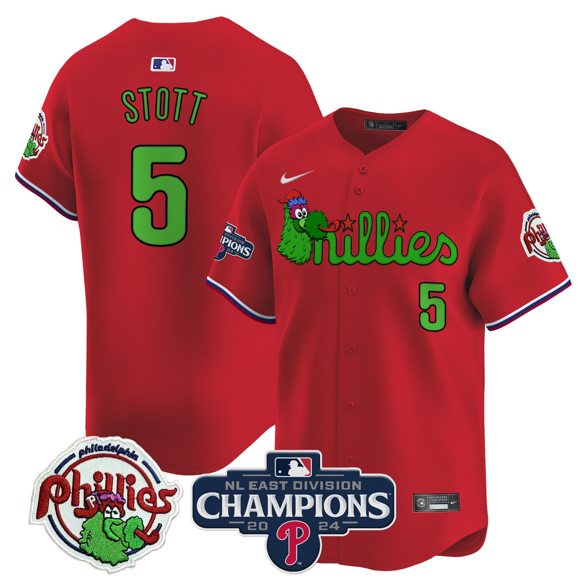 Men's Bryson Stott Philadelphia Phillies Phanatic 2024 NL East Division Champions Vapor Premier Limited Red Jersey V2 - All Stitched