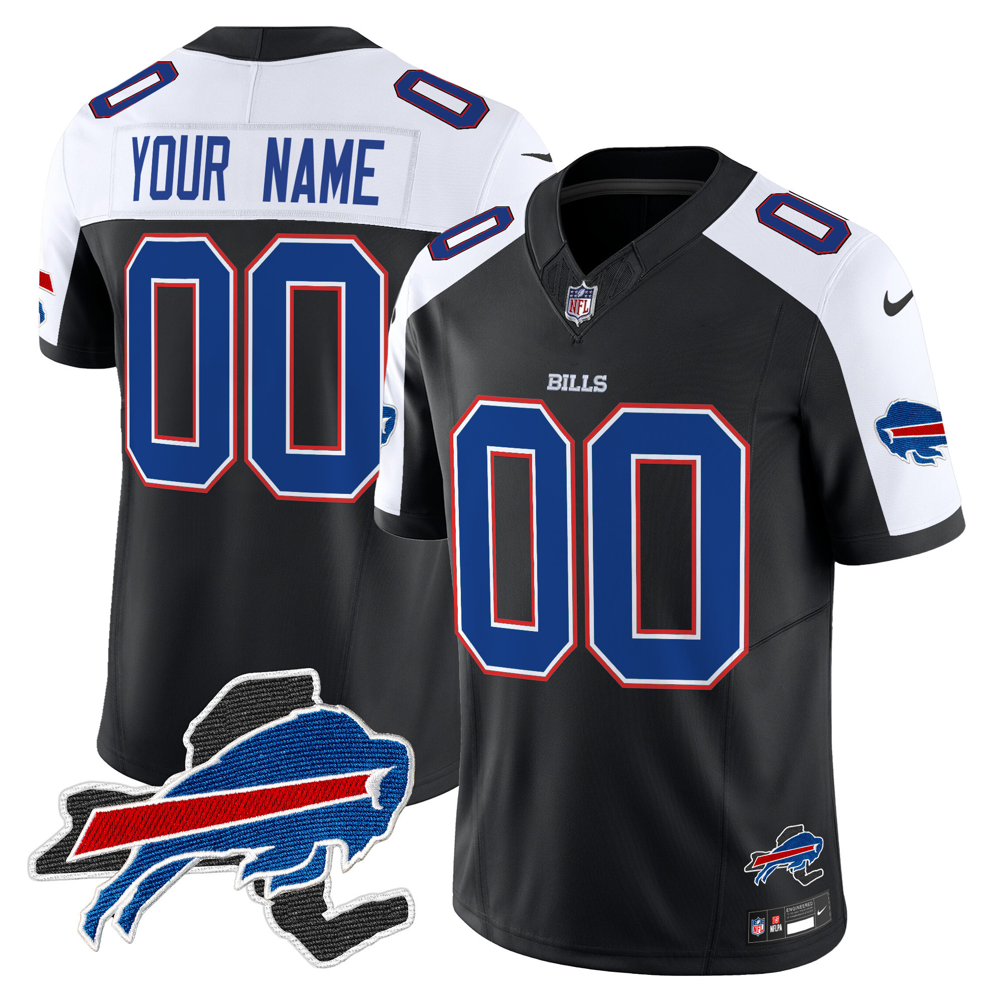 Men's Buffalo Bills New York Patch Vapor Limited Custom Black Alternate Jersey V3 - All Stitched