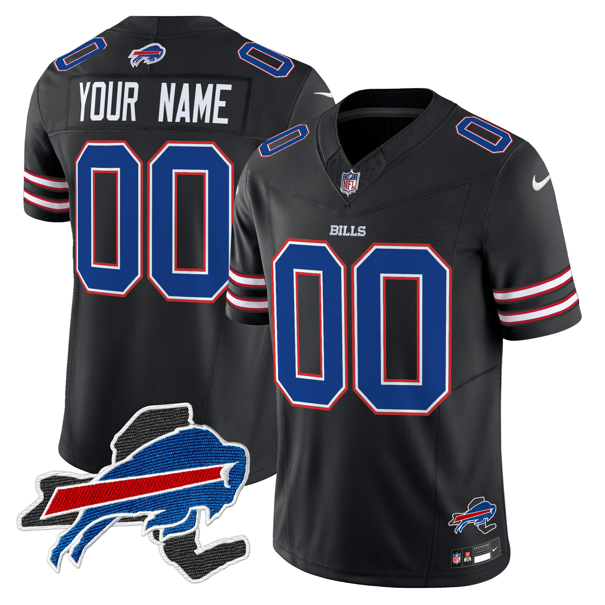 Men's Buffalo Bills New York Patch Vapor Limited Custom Black Jersey V3 - All Stitched