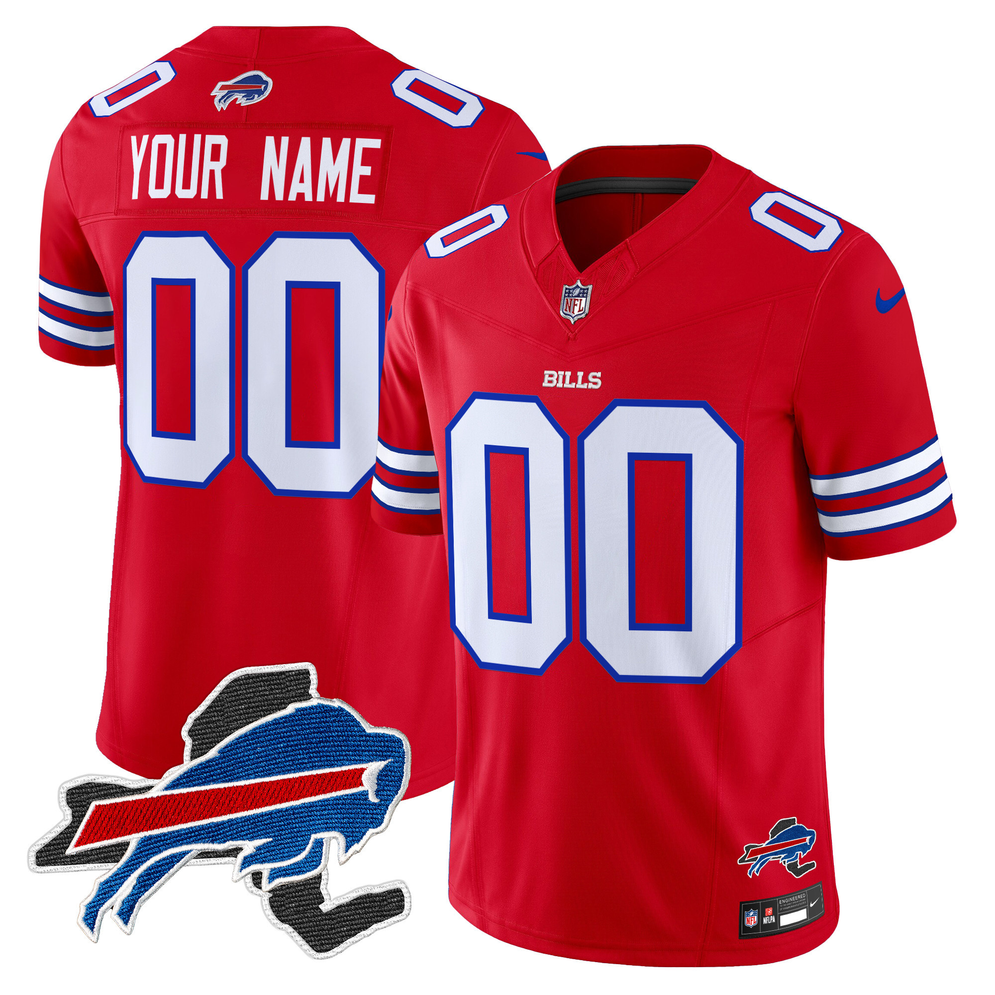 Men's Buffalo Bills New York Patch Vapor Limited Custom Red Jersey V3 - All Stitched