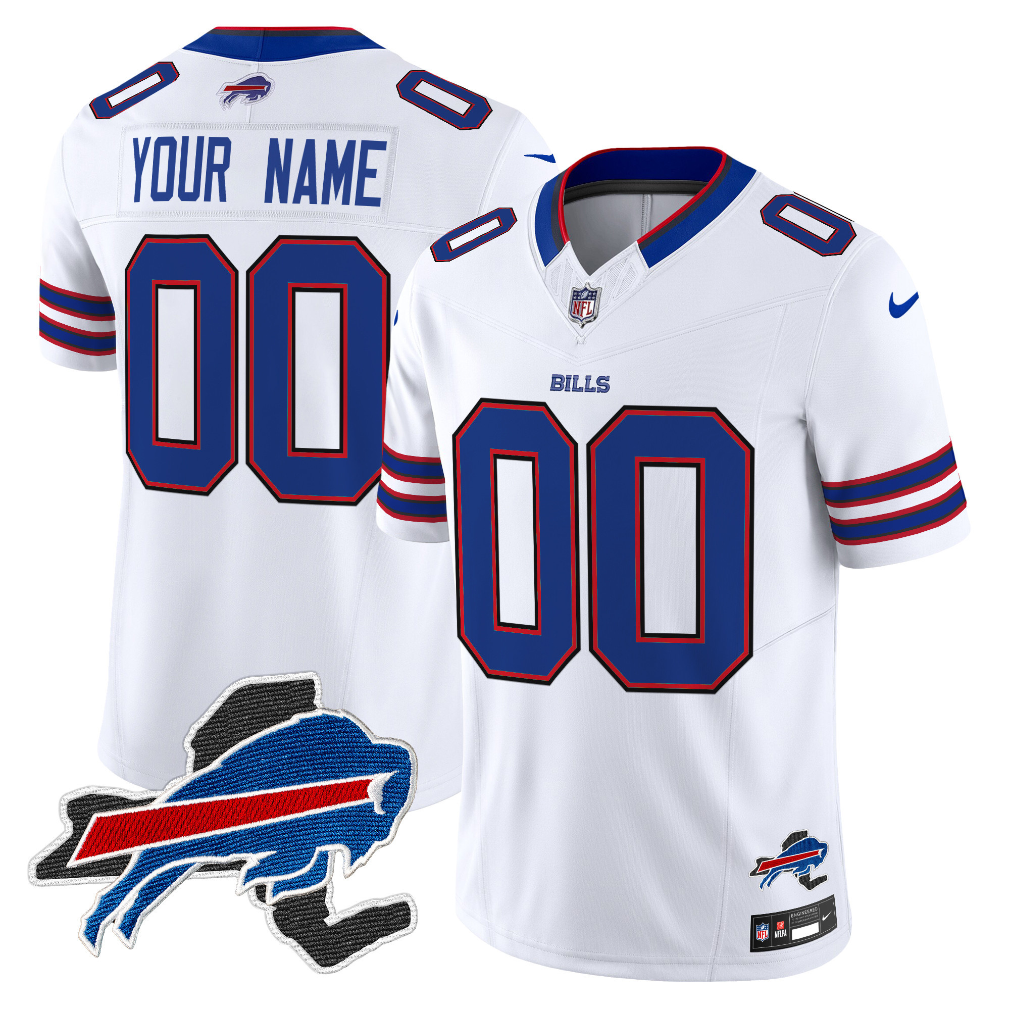 Men's Buffalo Bills New York Patch Vapor Limited Custom White Jersey V3 - All Stitched