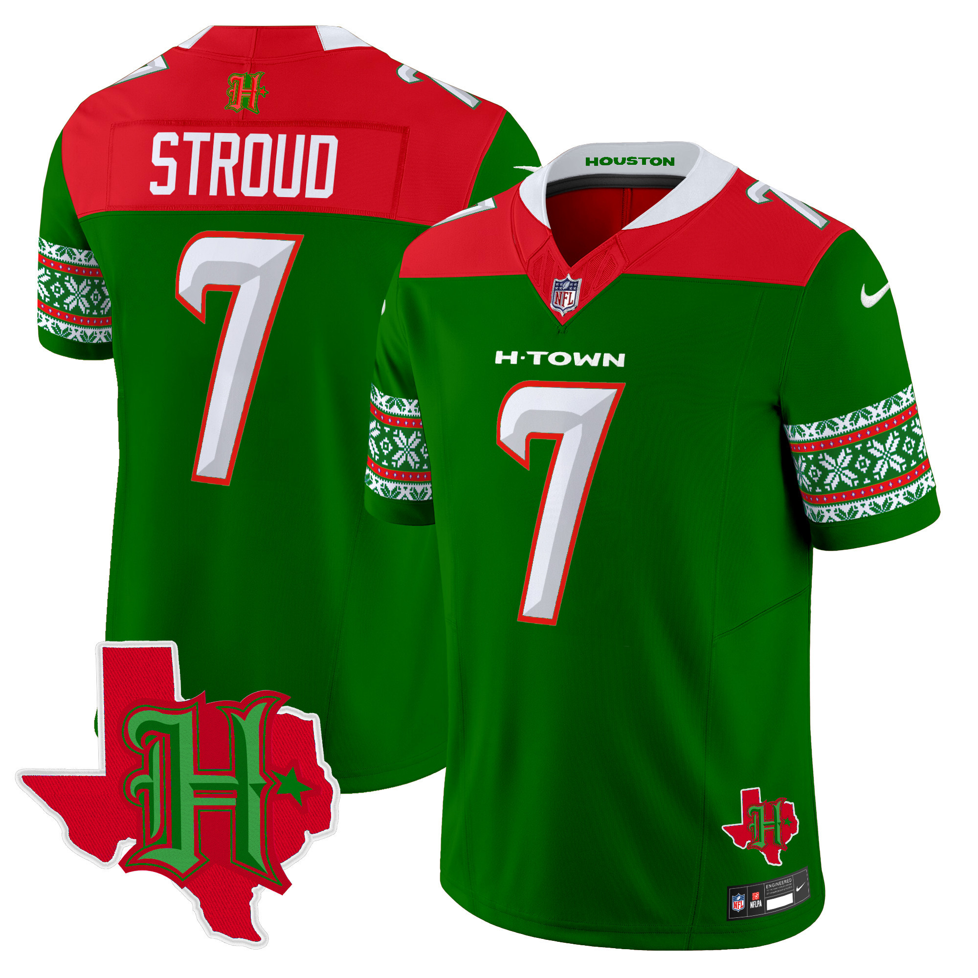 Men's C.J. Stroud Houston Texans 2024 Christmas Vapor Limited Green Jersey - All Stitched