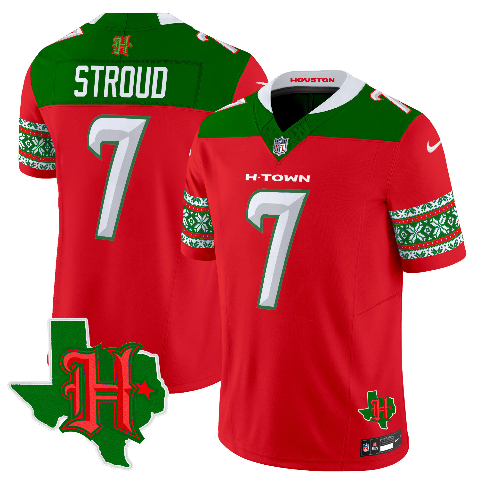 Men's C.J. Stroud Houston Texans 2024 Christmas Vapor Limited Red Jersey - All Stitched