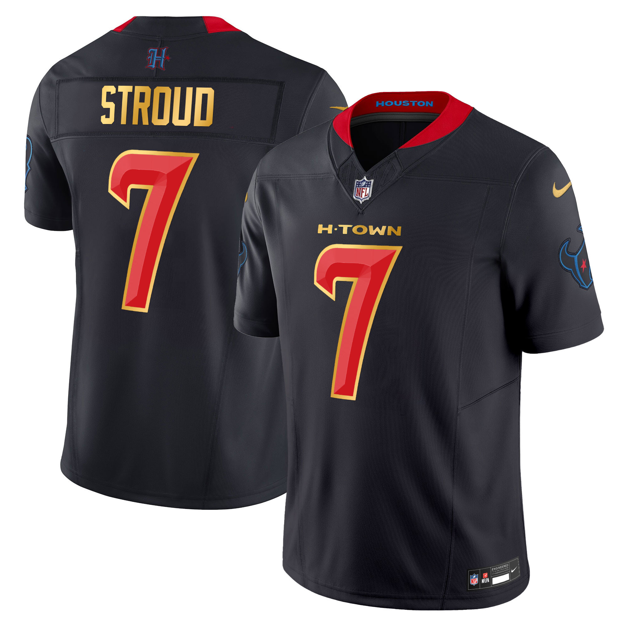 Men's C.J. Stroud Houston Texans 2024 Gold Trim Vapor Limited Navy Limited Jersey - All Stitched