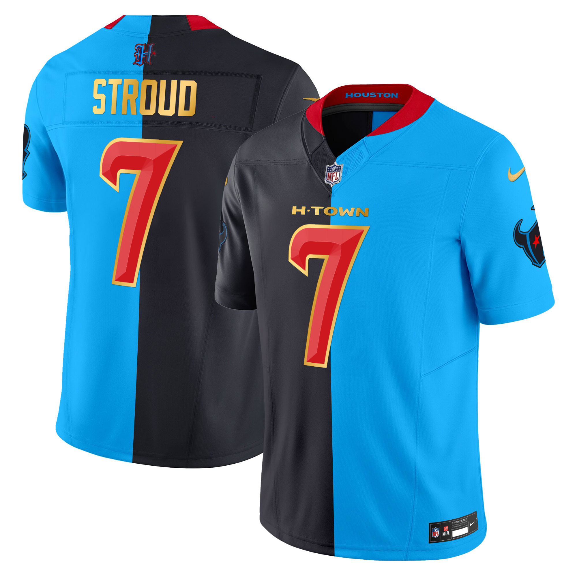 Men's C.J. Stroud Houston Texans 2024 Gold Trim Vapor Limited Split Jersey - All Stitched