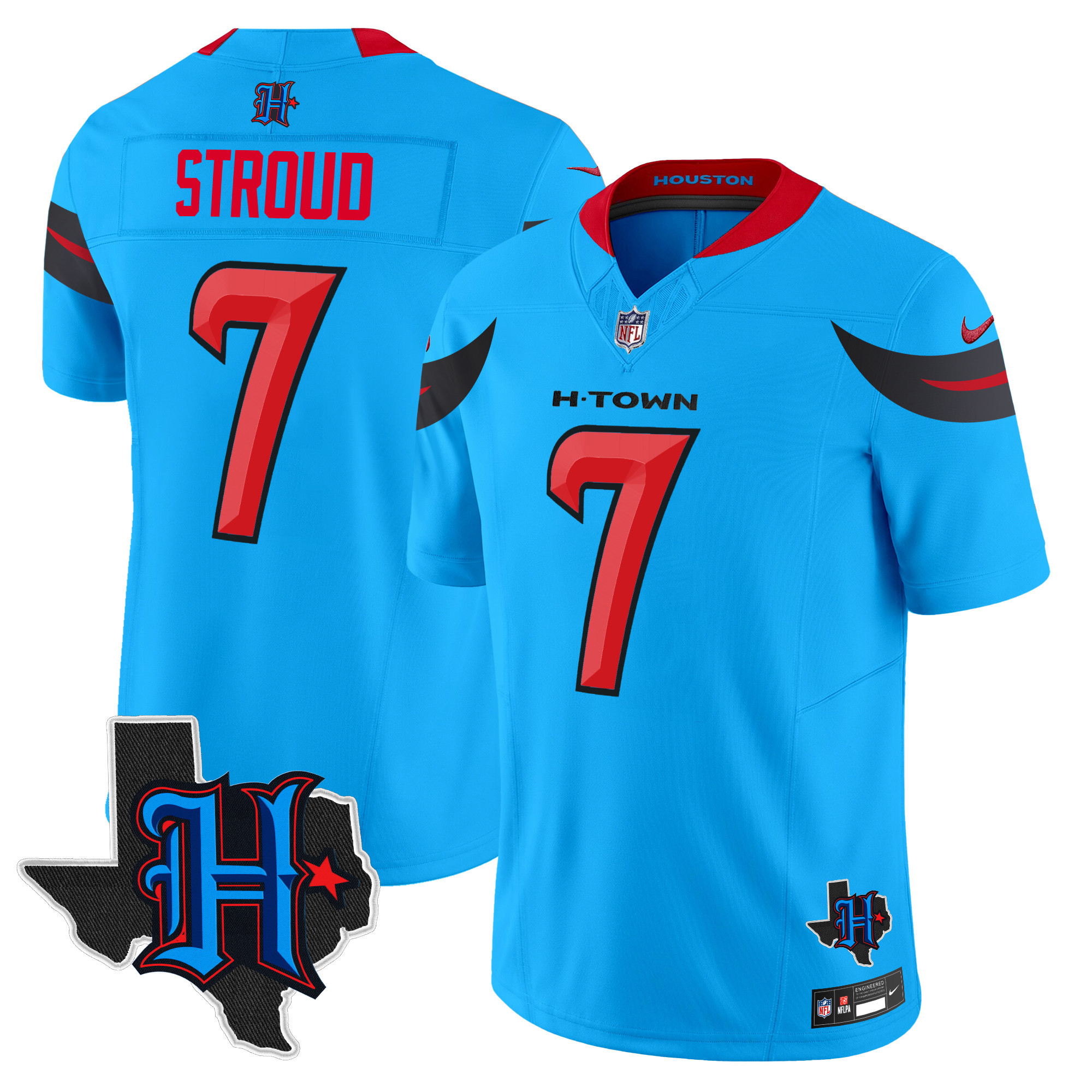 Men's C.J. Stroud Houston Texans 2024 Texas Patch Vapor Limited Blue Jersey V3 - All Stitched