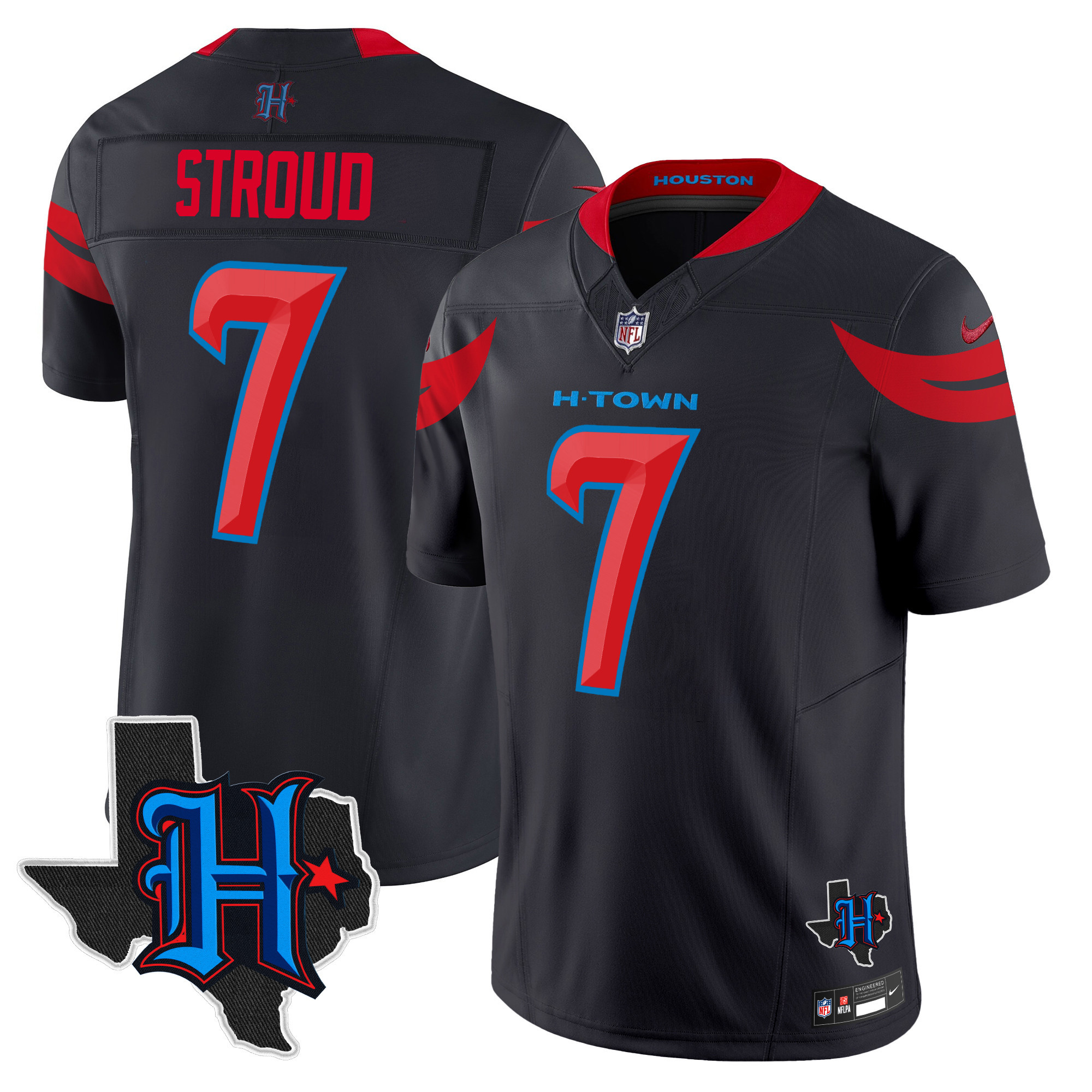 Men's C.J. Stroud Houston Texans 2024 Texas Patch Vapor Limited Navy Limited Jersey V3 - All Stitched
