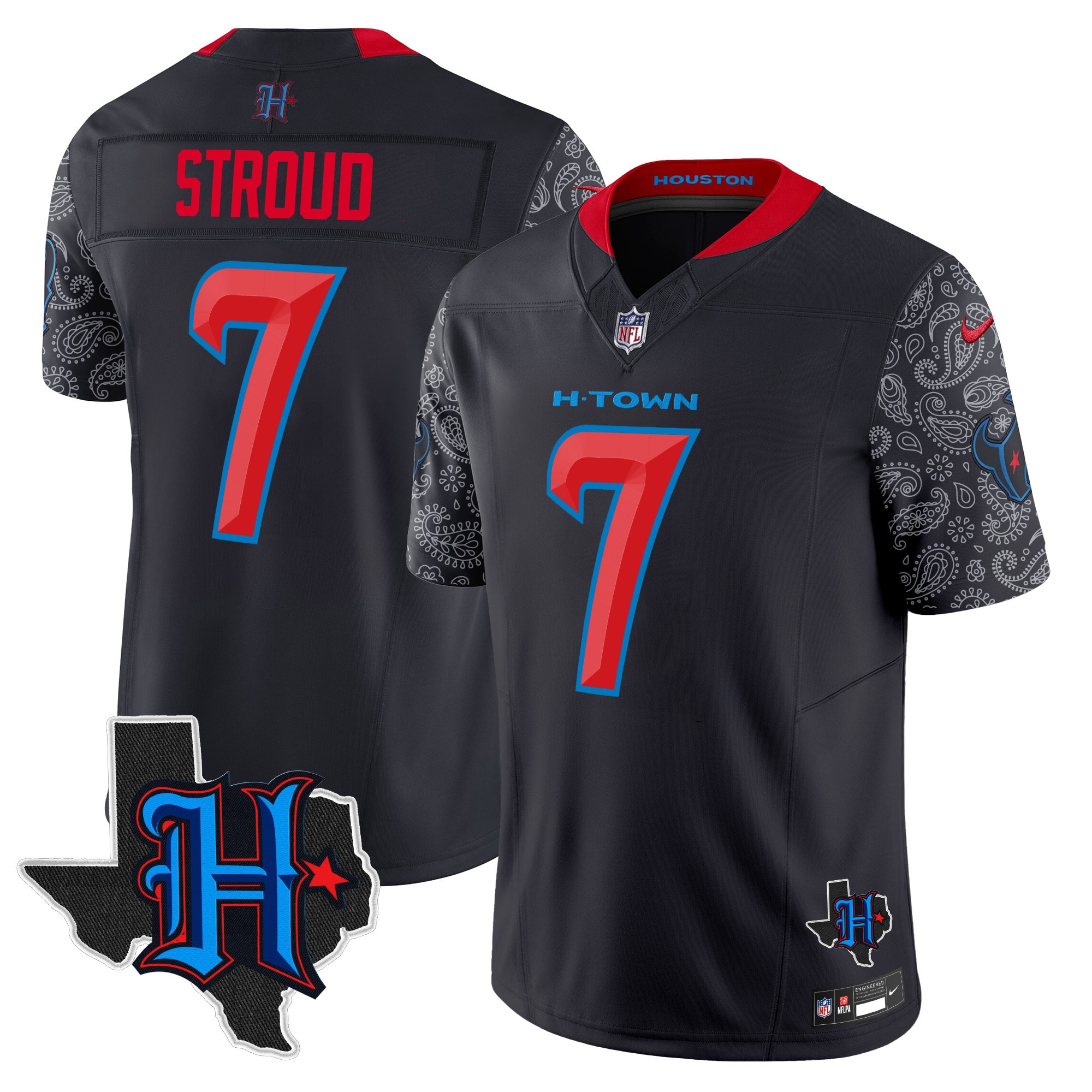 Men's C.J. Stroud Houston Texans 2024 Texas Patch Vapor Limited Navy Limited Jersey V4 - All Stitched
