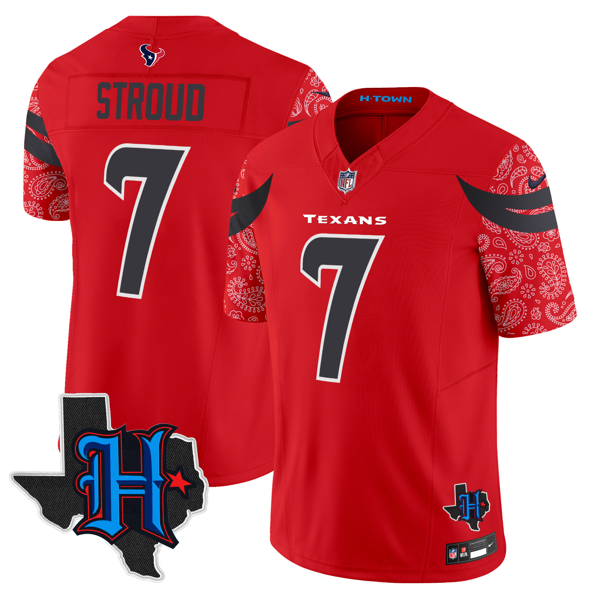 Men's C.J. Stroud Houston Texans 2024 Texas Patch Vapor Limited Red Jersey V4 - All Stitched
