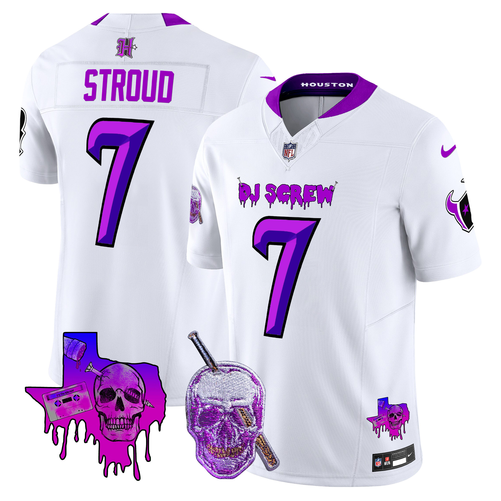 Men's C.J. Stroud Houston Texans DJ Screw Vapor Limited White Jersey - All Stitched