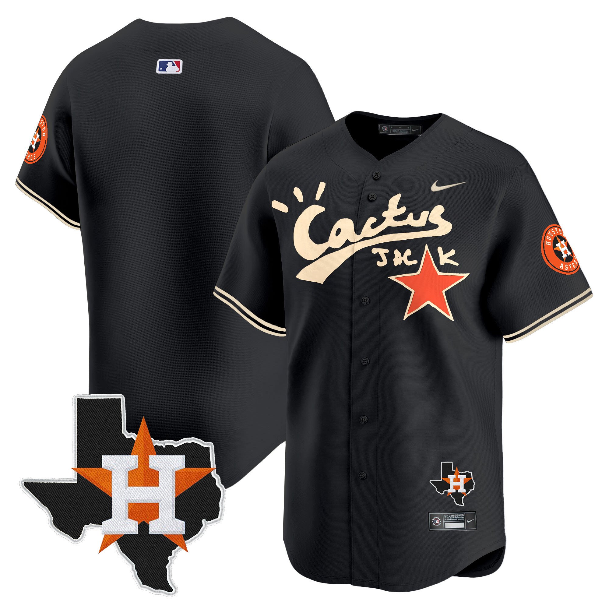 Men's Cactus Jack Patch Vapor Premier Limited Black Houston Astros Jersey - All Stitched