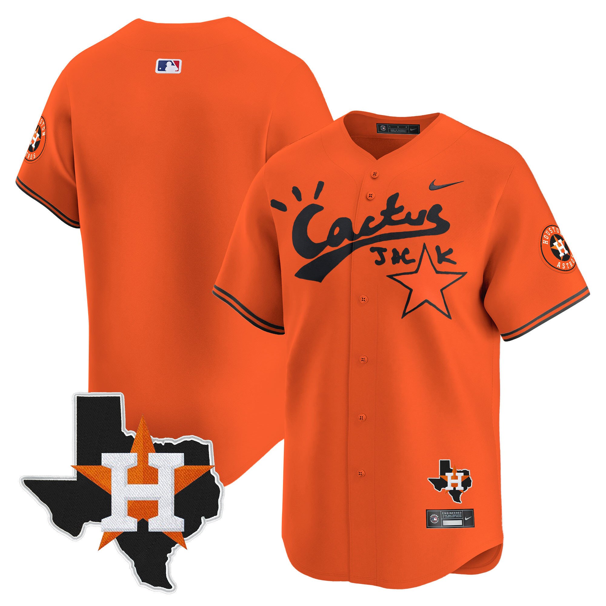 Men's Cactus Jack Patch Vapor Premier Limited Orange Houston Astros Jersey - All Stitched