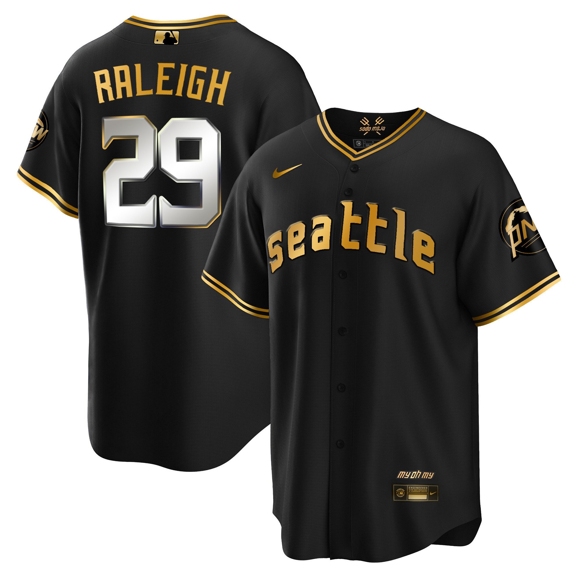 Men's Cal Raleigh Seattle Mariners 2023 City Connect Gold Cool Black Gold Jersey - All Stitched