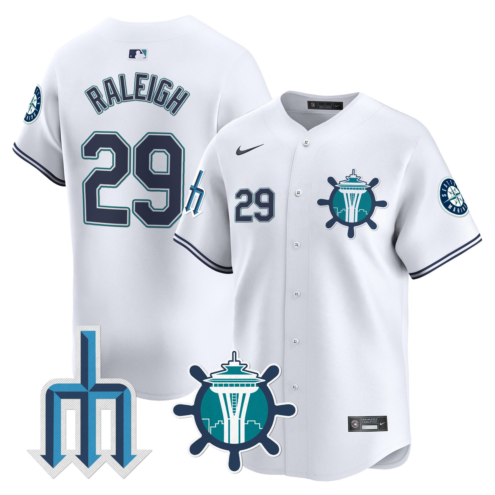 Men's Cal Raleigh Seattle Mariners Trident Patch Vapor Premier Limited White Jersey - All Stitched