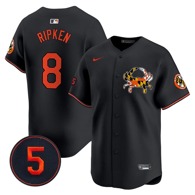 Men's Cal Ripken Baltimore Orioles Robinson Patch Vapor Premier Limited Black Jersey V3 - All Stitched