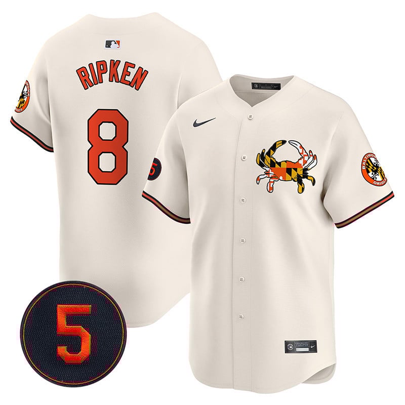 Men's Cal Ripken Baltimore Orioles Robinson Patch Vapor Premier Limited Cream Jersey V3 - All Stitched