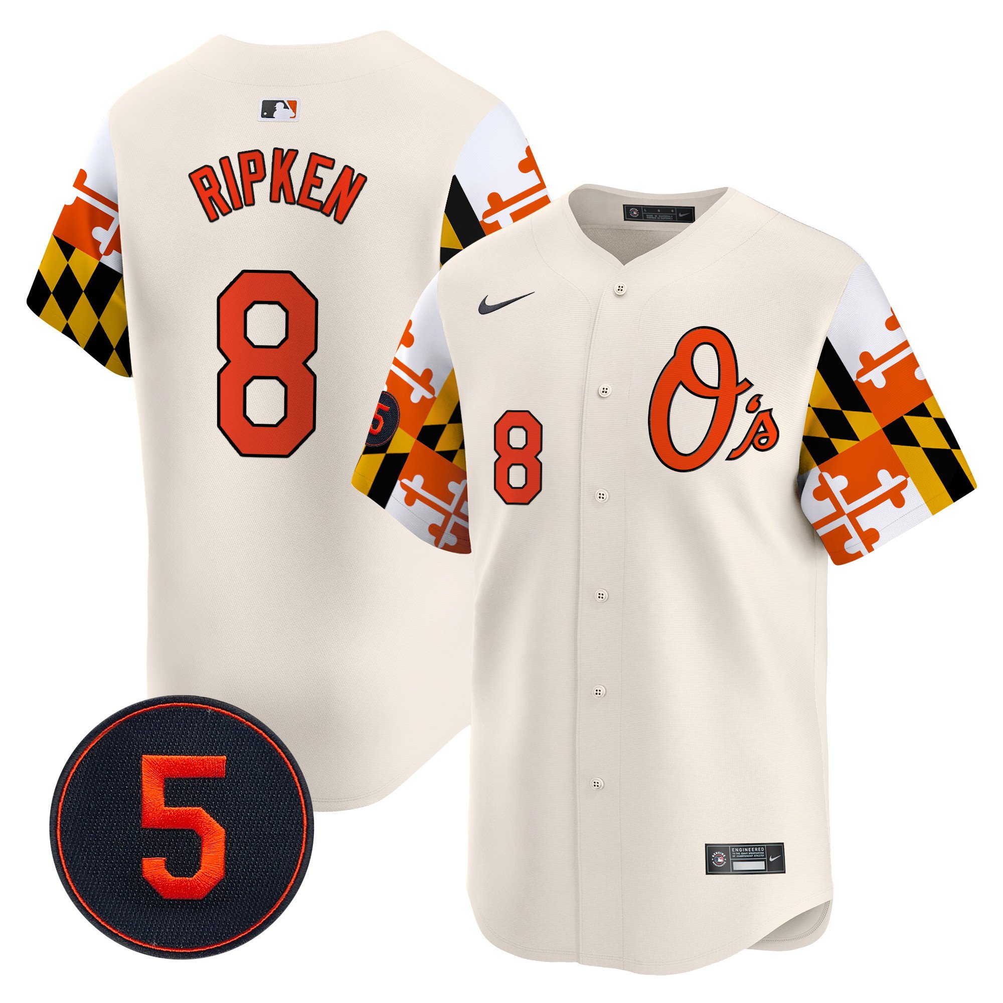 Men's Cal Ripken Baltimore Orioles Robinson Patch Vapor Premier Limited Cream Jersey V5 - All Stitched