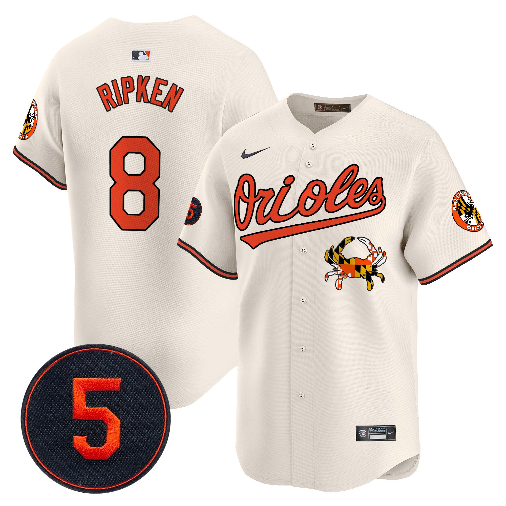Men's Cal Ripken Baltimore Orioles Robinson Patch Vapor Premier Limited Cream Jersey V9 - All Stitched
