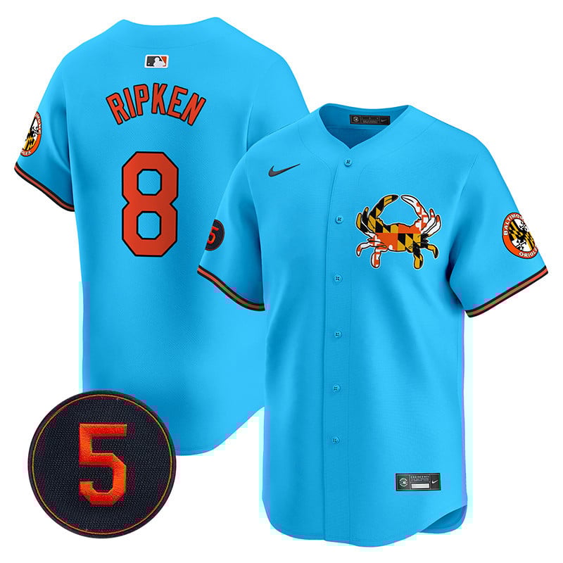 Men's Cal Ripken Baltimore Orioles Robinson Patch Vapor Premier Limited Light Blue Jersey V3 - All Stitched