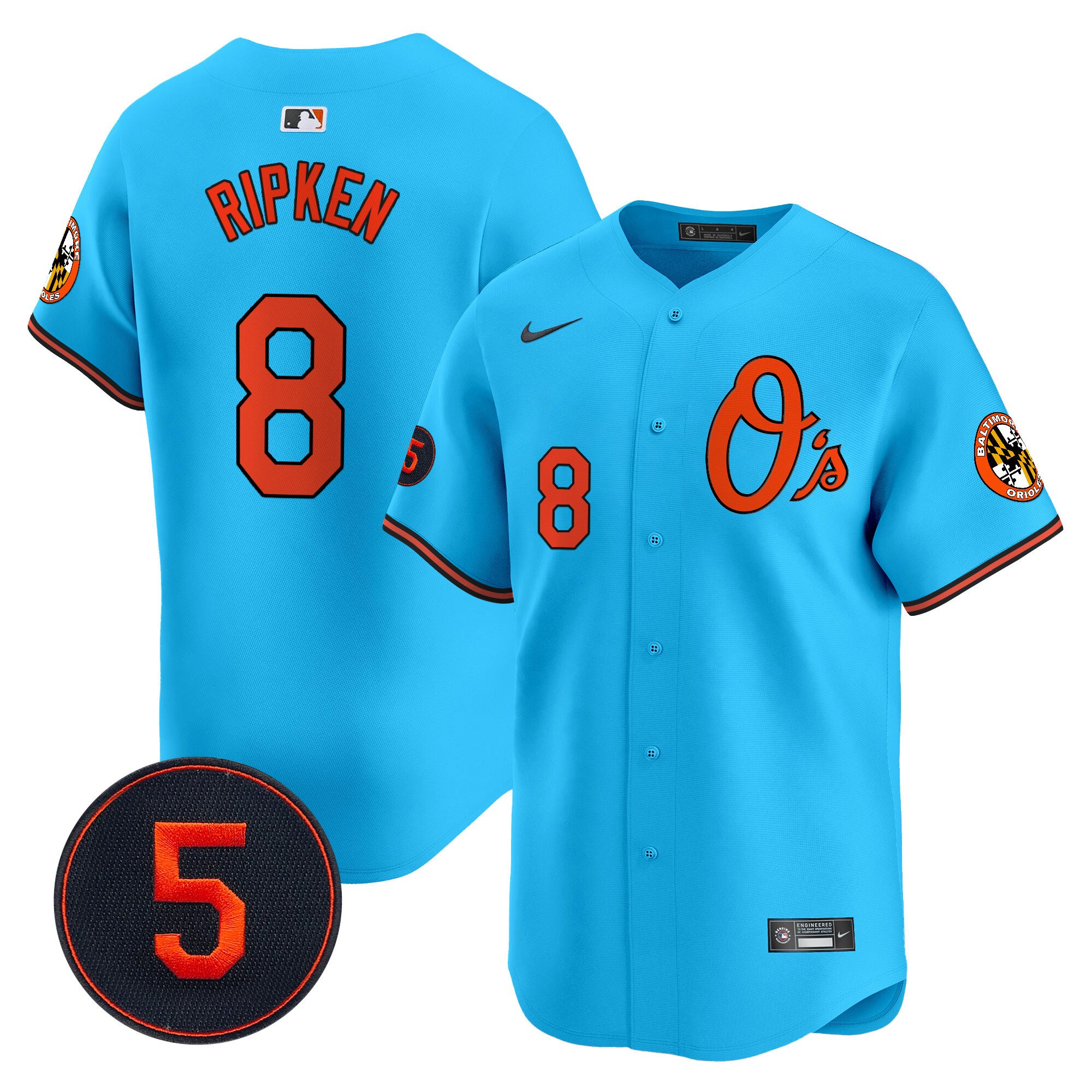 Men's Cal Ripken Baltimore Orioles Robinson Patch Vapor Premier Limited Light Blue Jersey V4 - All Stitched
