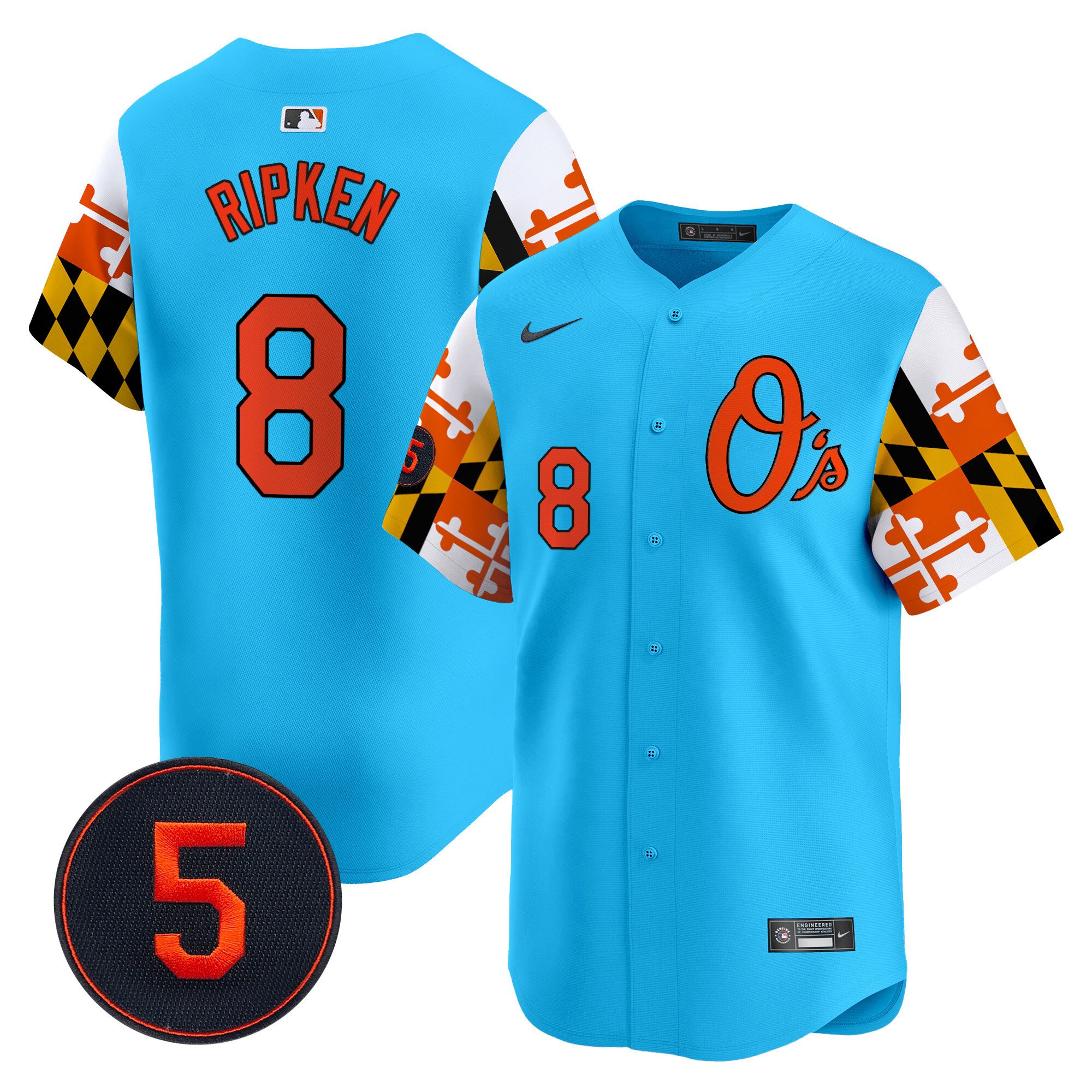 Men's Cal Ripken Baltimore Orioles Robinson Patch Vapor Premier Limited Light Blue Jersey V5 - All Stitched