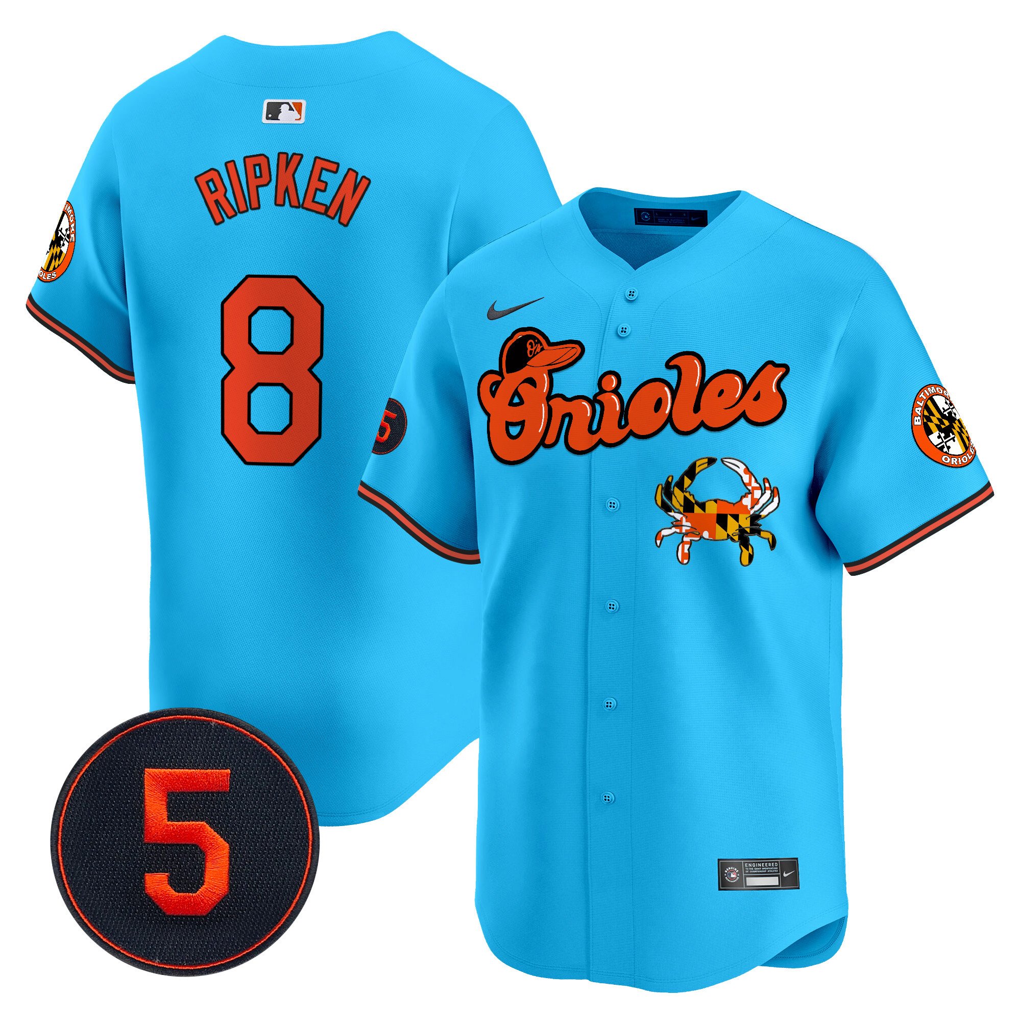 Men's Cal Ripken Baltimore Orioles Robinson Patch Vapor Premier Limited Light Blue Jersey V6 - All Stitched