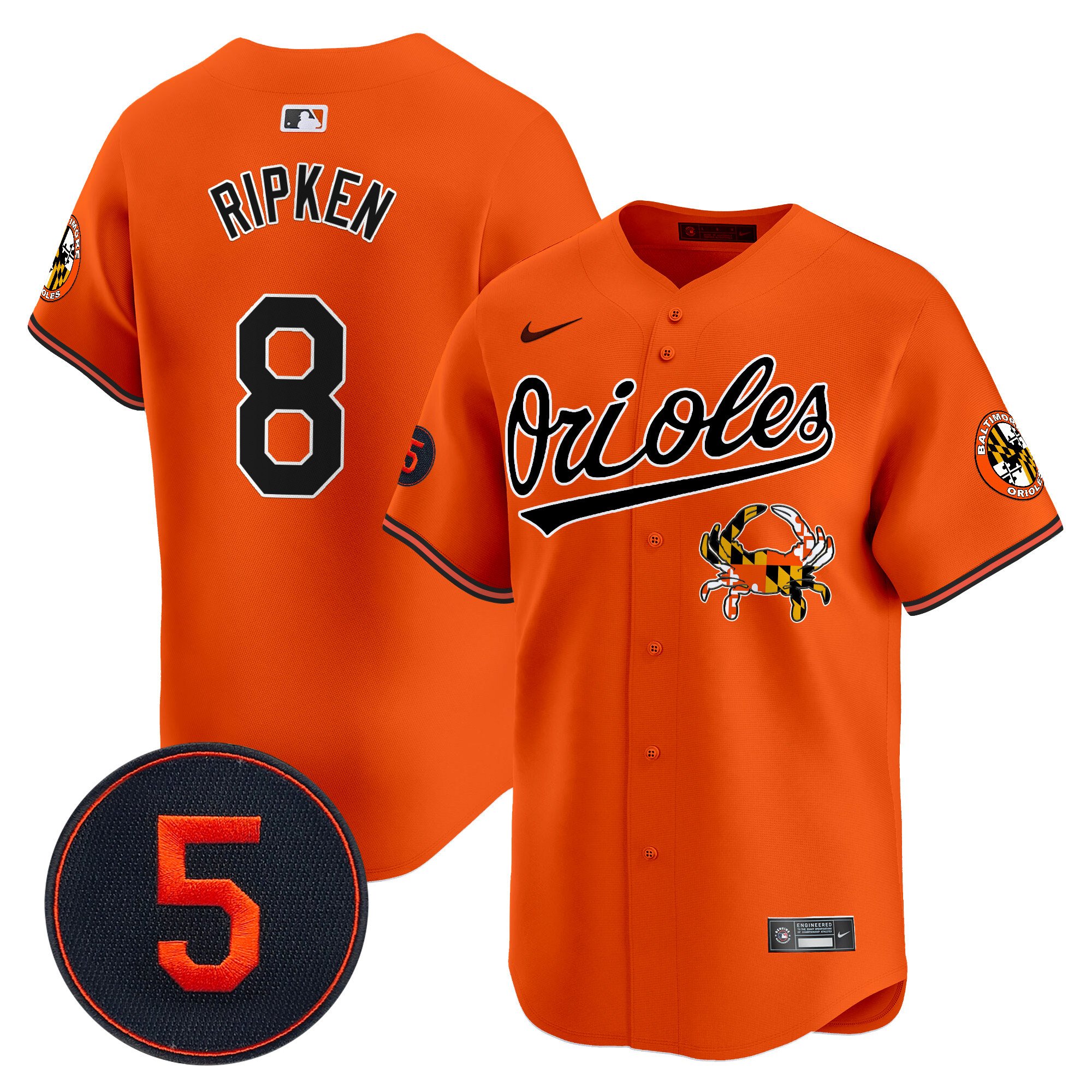 Men's Cal Ripken Baltimore Orioles Robinson Patch Vapor Premier Limited Orange Jersey V9 - All Stitched