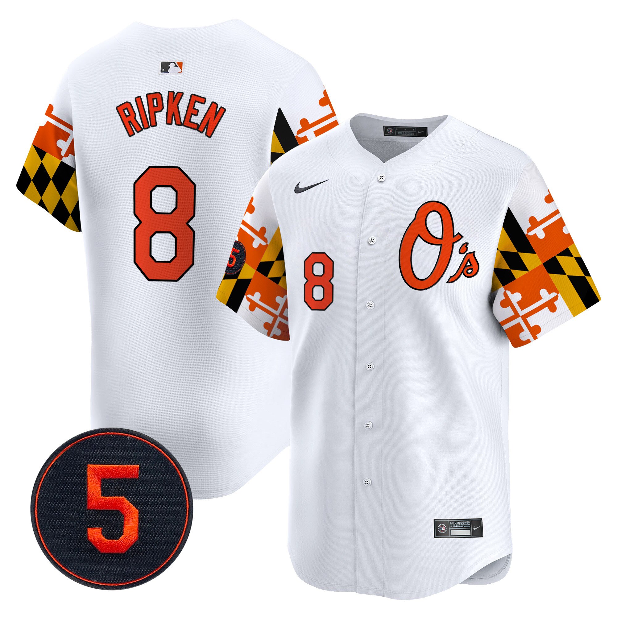Men's Cal Ripken Baltimore Orioles Robinson Patch Vapor Premier Limited White Jersey V5 - All Stitched