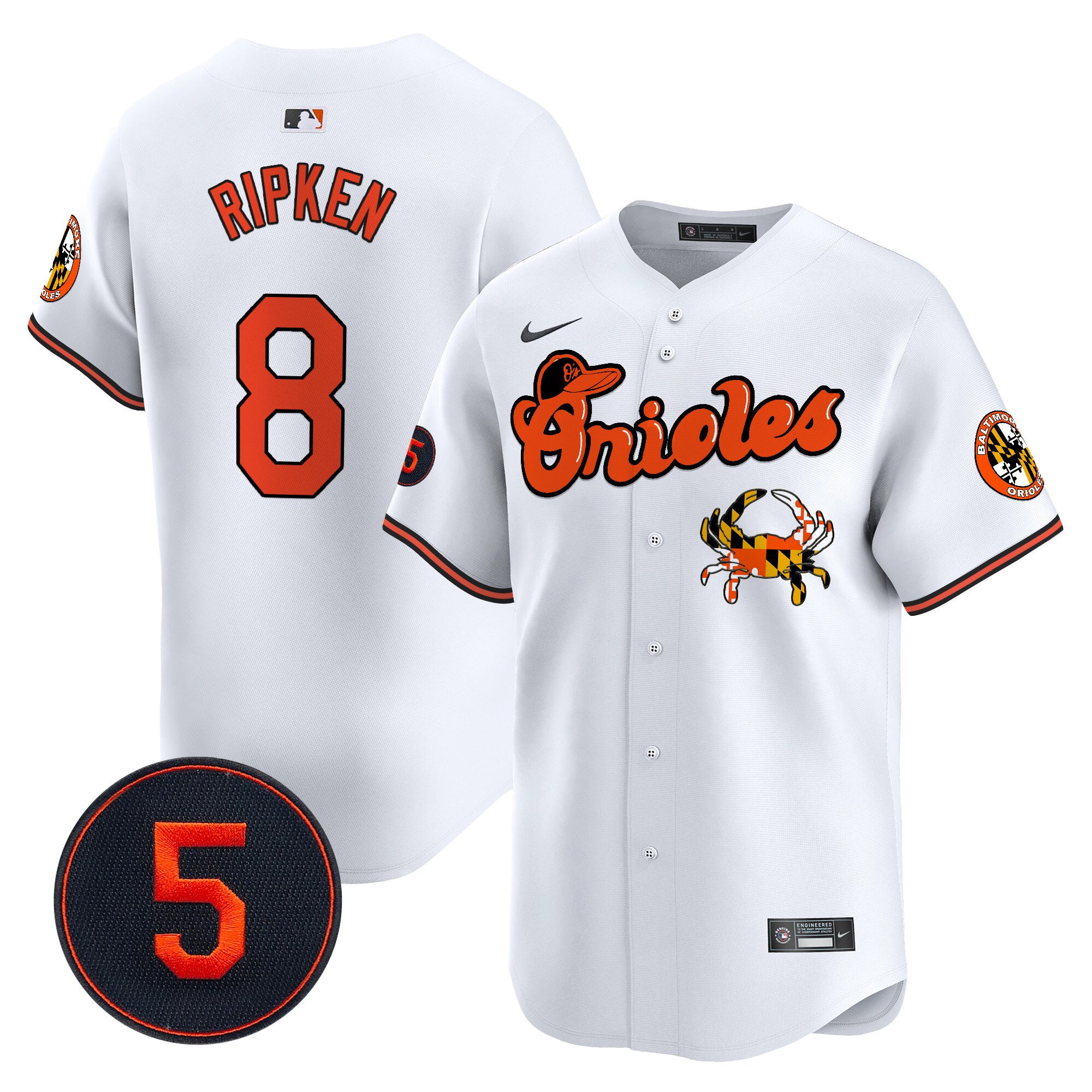 Men's Cal Ripken Baltimore Orioles Robinson Patch Vapor Premier Limited White Jersey V6 - All Stitched
