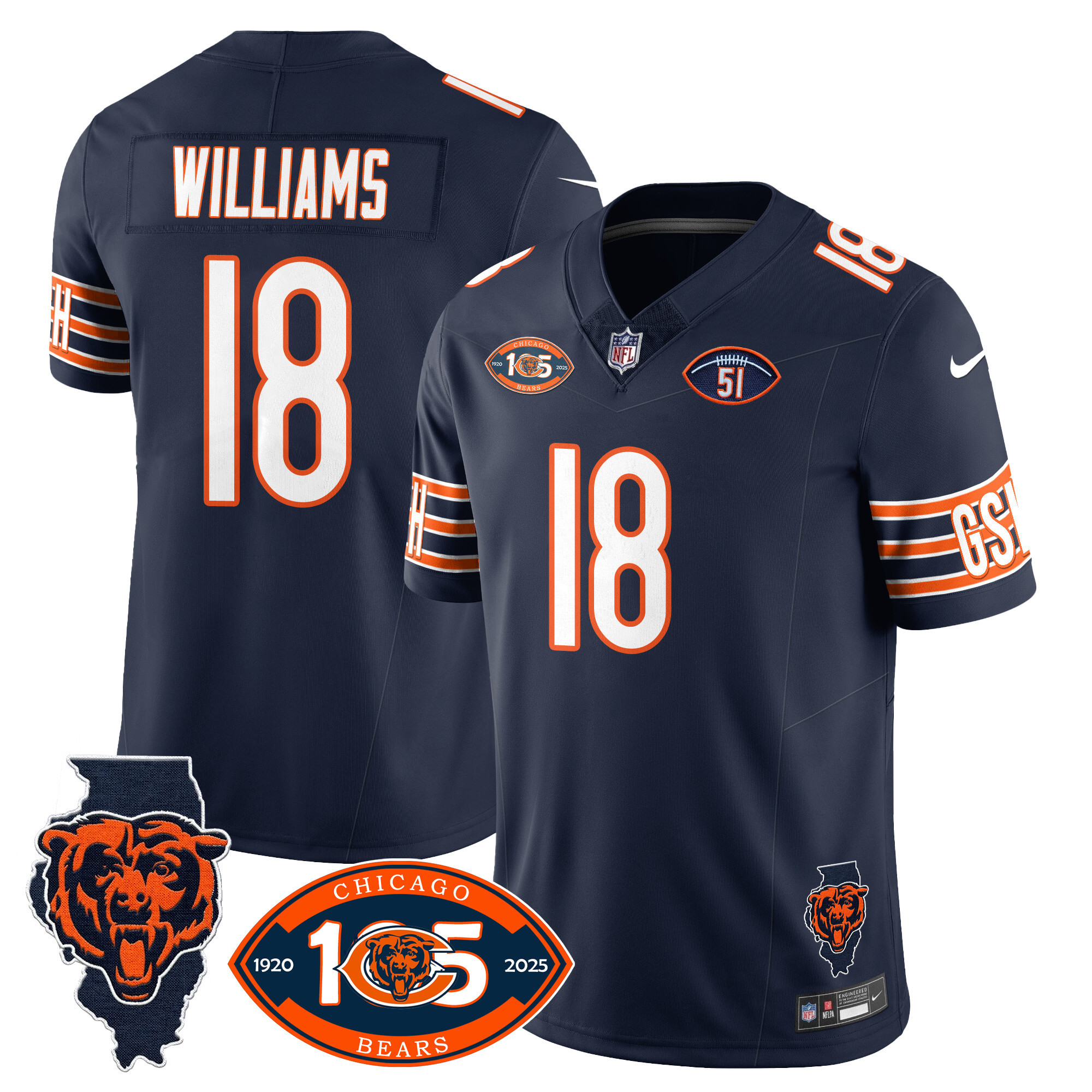 Men's Caleb Williams Chicago Bears 1920-2025 The Chicago Bears Vapor Limited Navy Jersey - All Stitched