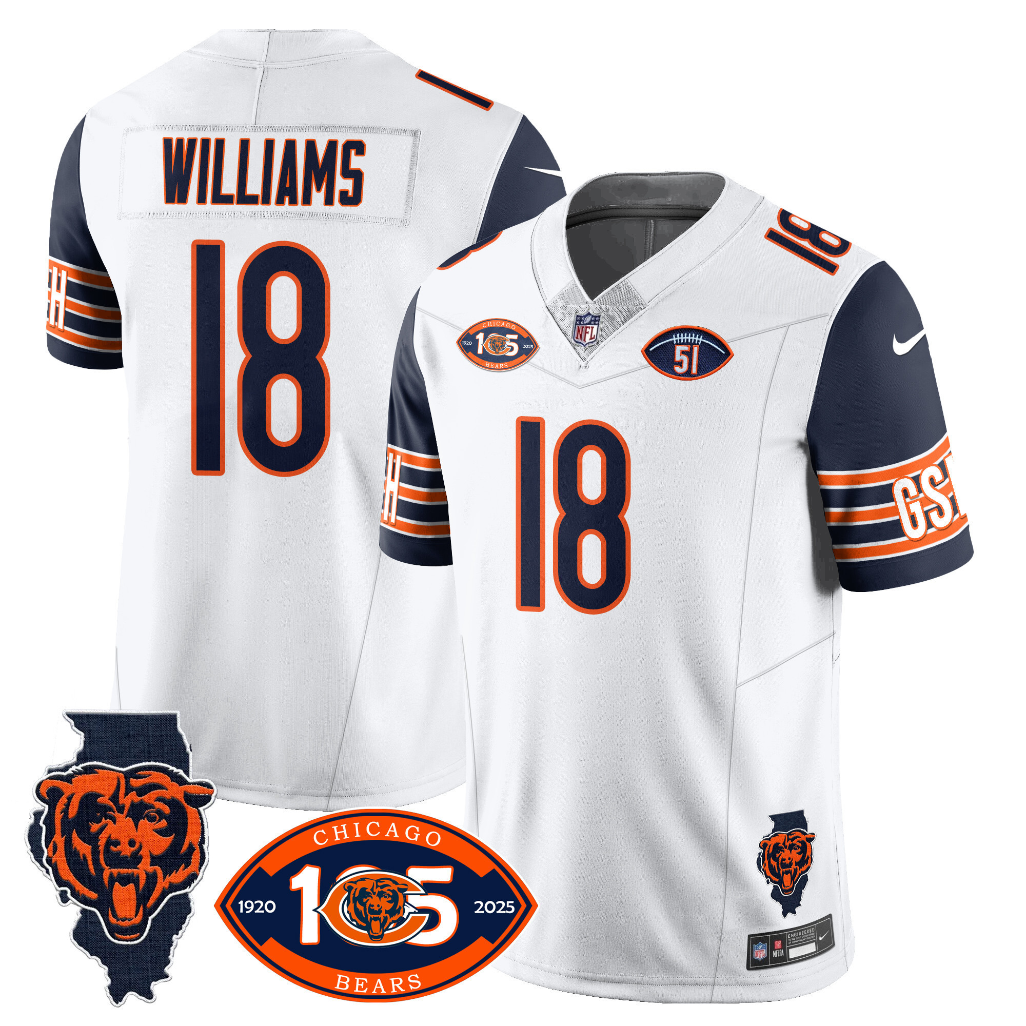 Men's Caleb Williams Chicago Bears 1920-2025 The Chicago Bears Vapor Limited Navy Sleeves Jersey - All Stitched