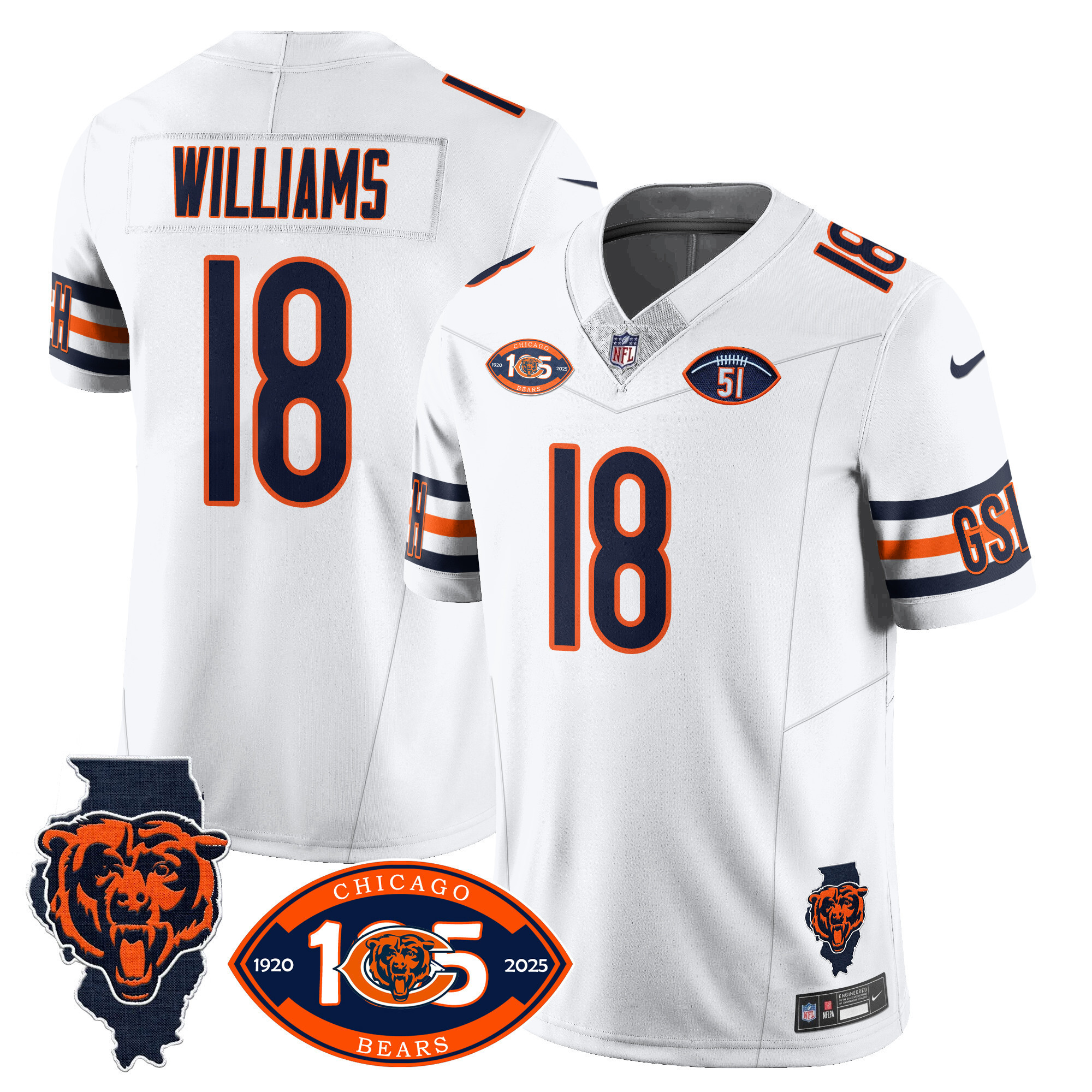 Men's Caleb Williams Chicago Bears 1920-2025 The Chicago Bears Vapor Limited White Jersey - All Stitched