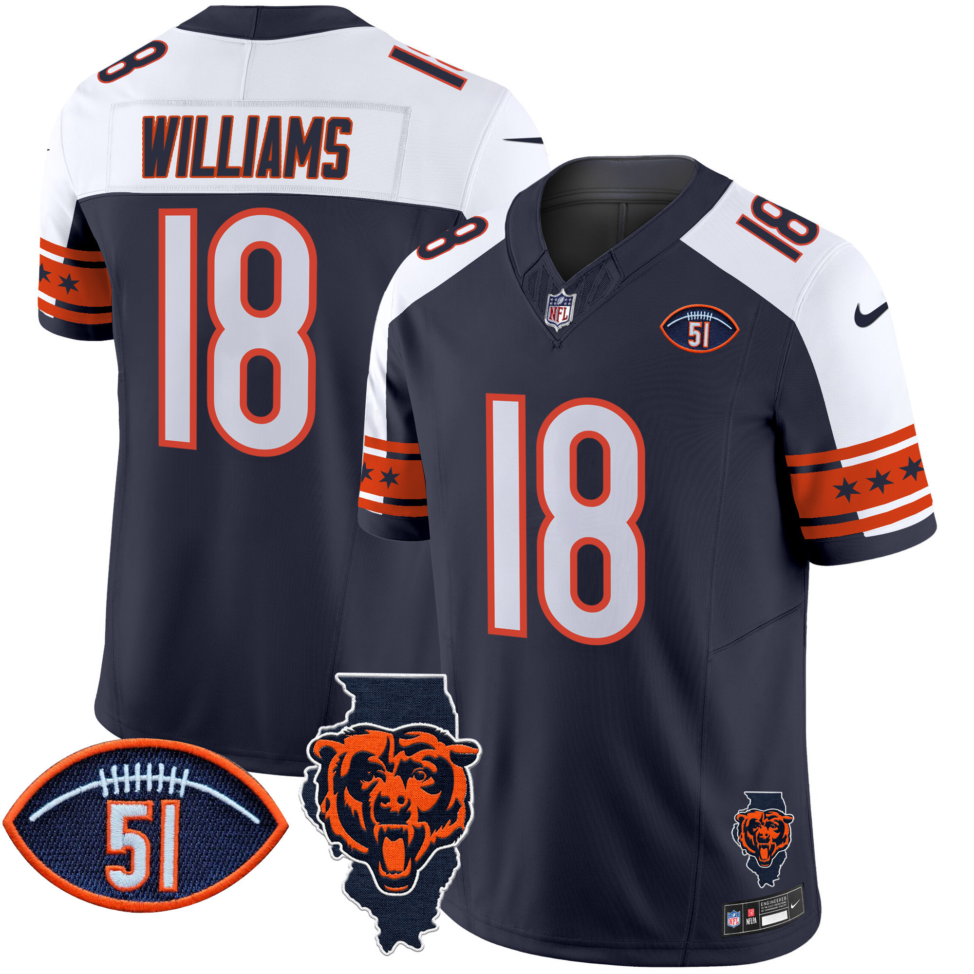 Men's Caleb Williams Chicago Bears Illinois & Dick Butkus Patch Vapor Limited Alternate Jersey - All Stitched