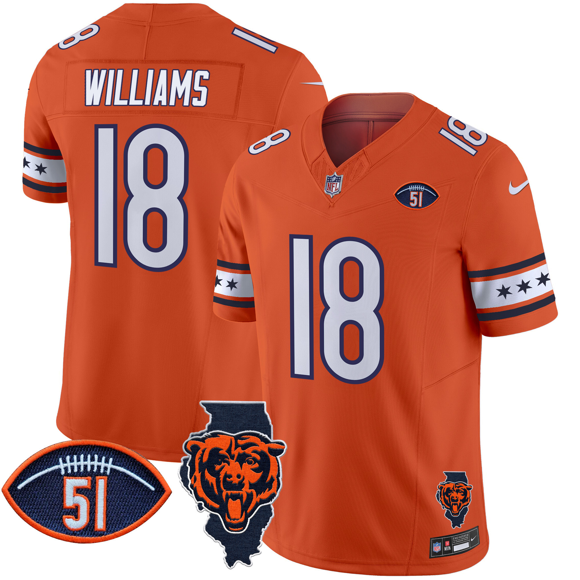 Men's Caleb Williams Chicago Bears Illinois & Dick Butkus Patch Vapor Limited Orange Jersey - All Stitched