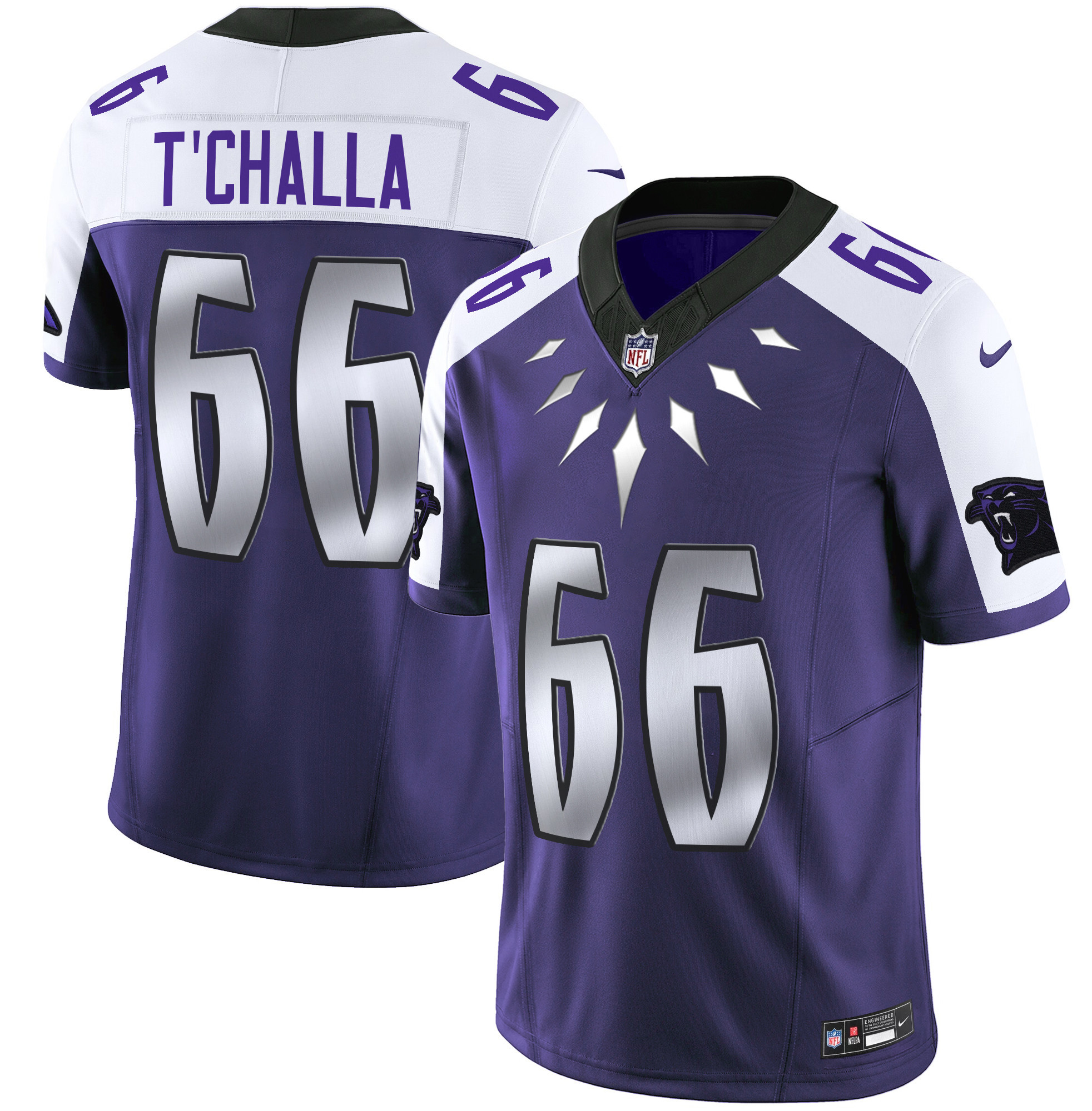 Men's Carolina Panthers Wakanda Vapor Limited T'Challa 1966 Purple Alternate Jersey - All Stitched